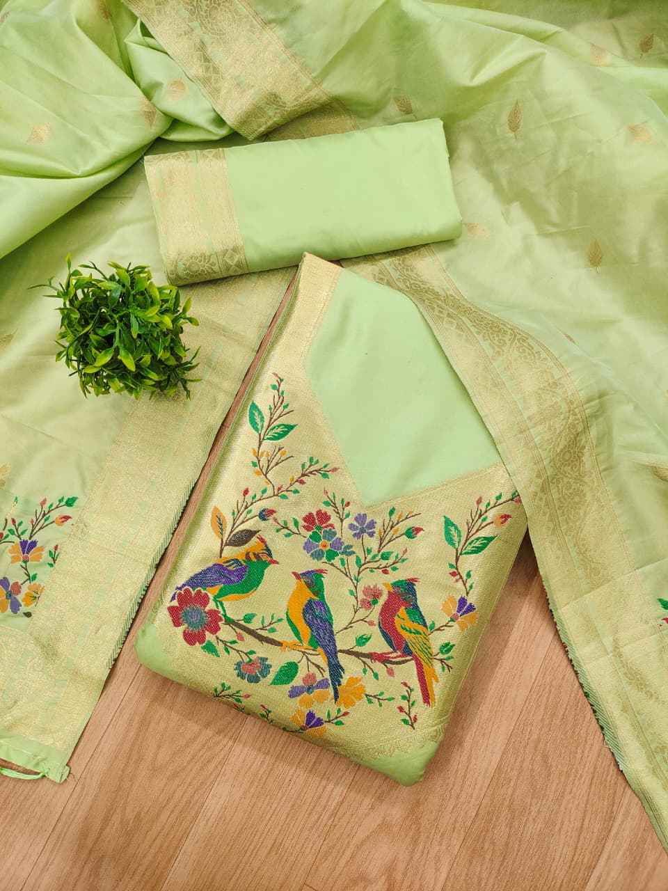 SOFT SILK BLEND WITH RICH PAITHANI ZARI WEAVING DRESS MATERIAL 021