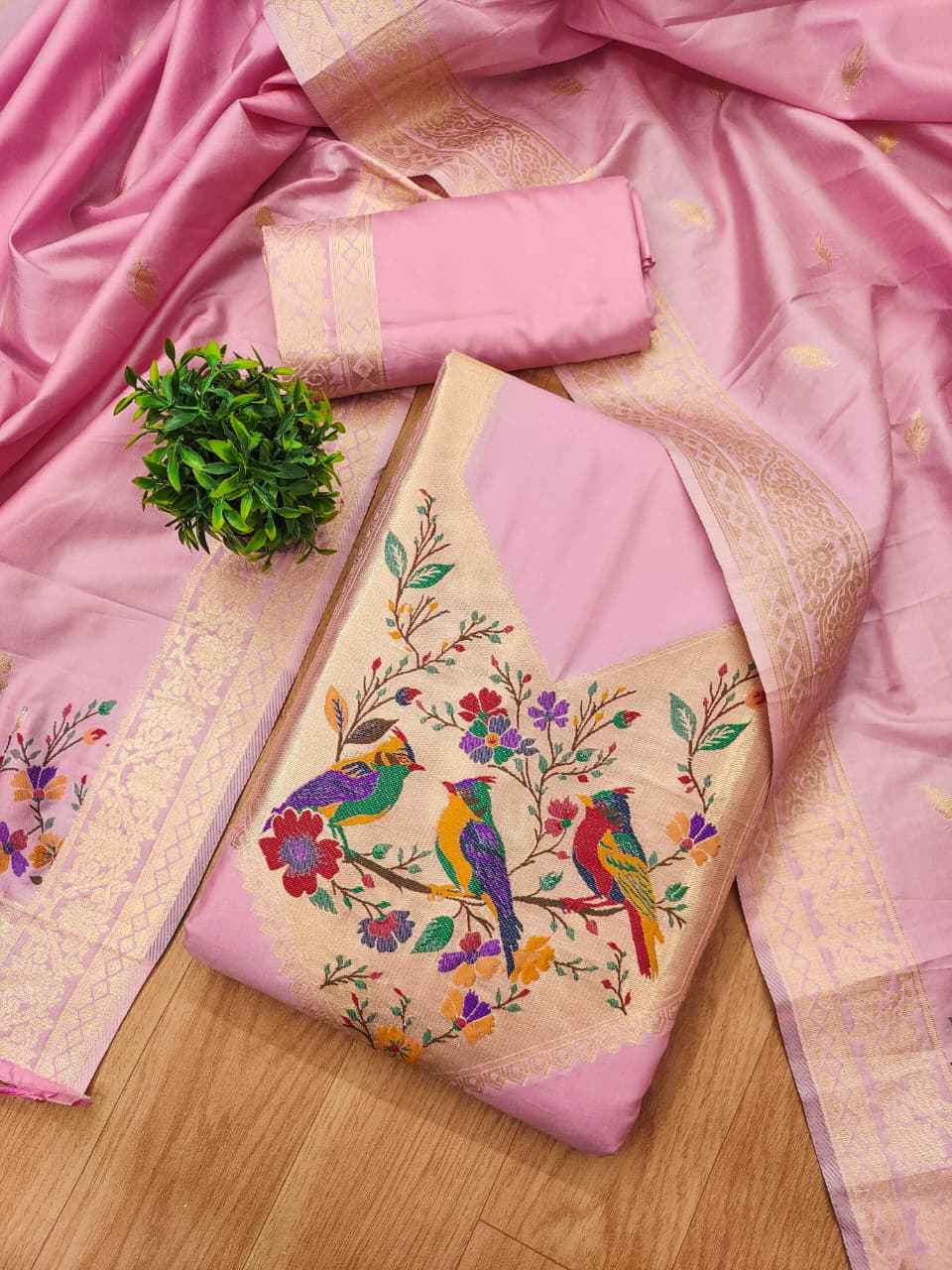 SOFT SILK BLEND WITH RICH PAITHANI ZARI WEAVING DRESS MATERIAL 021