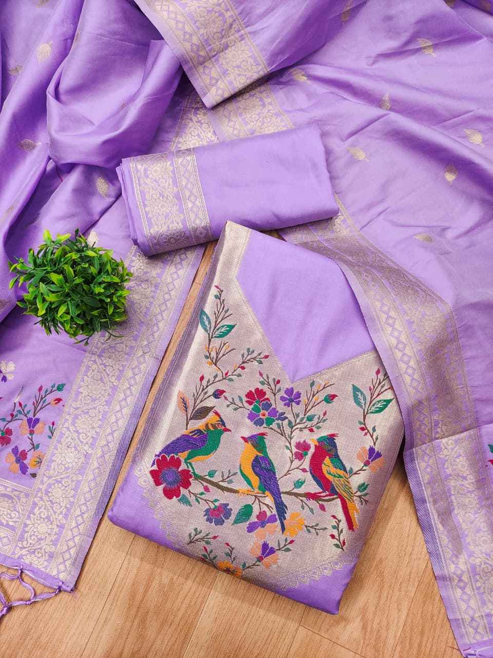 SOFT SILK BLEND WITH RICH PAITHANI ZARI WEAVING DRESS MATERIAL 021