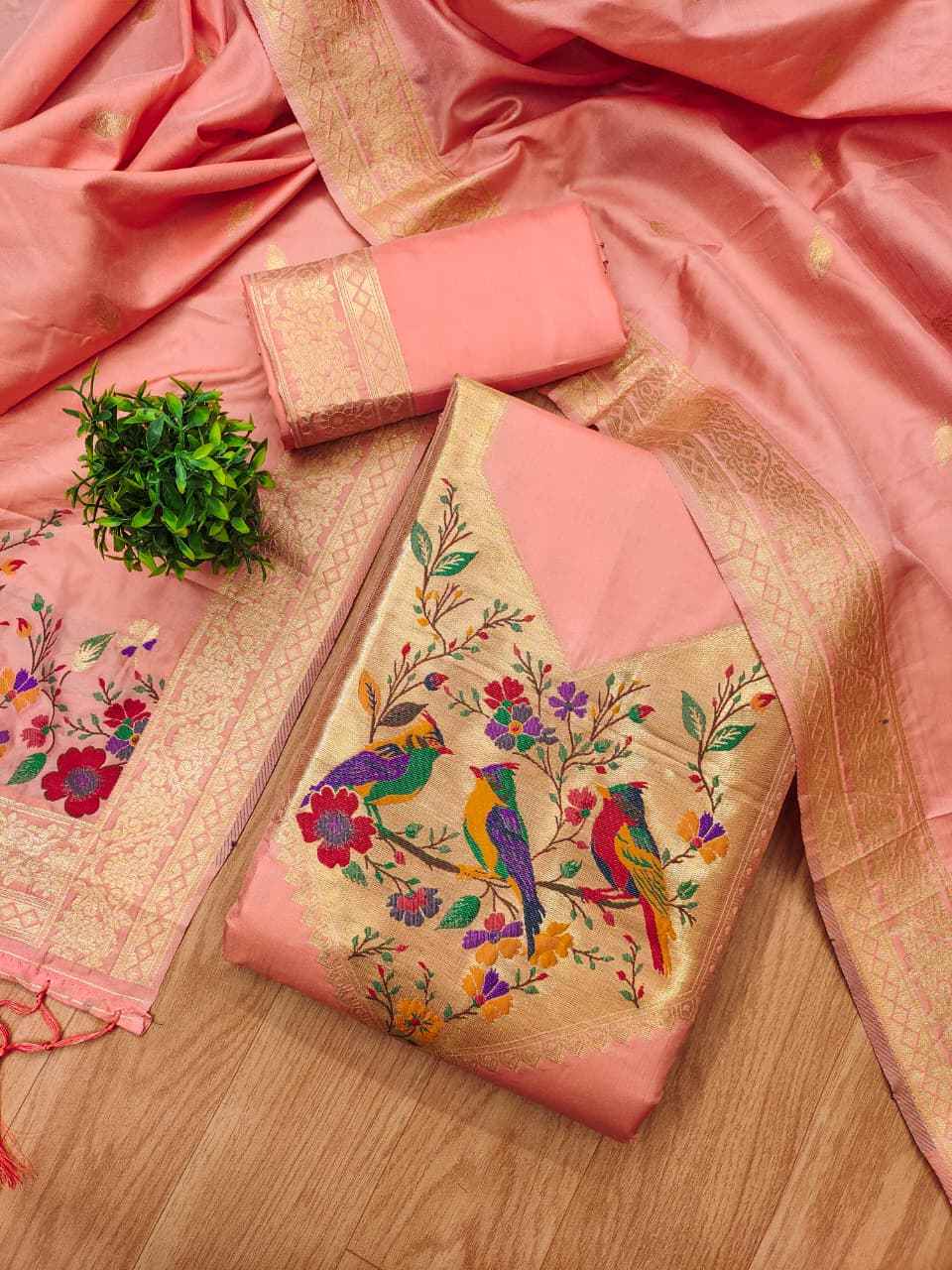 SOFT SILK BLEND WITH RICH PAITHANI ZARI WEAVING DRESS MATERIAL 021