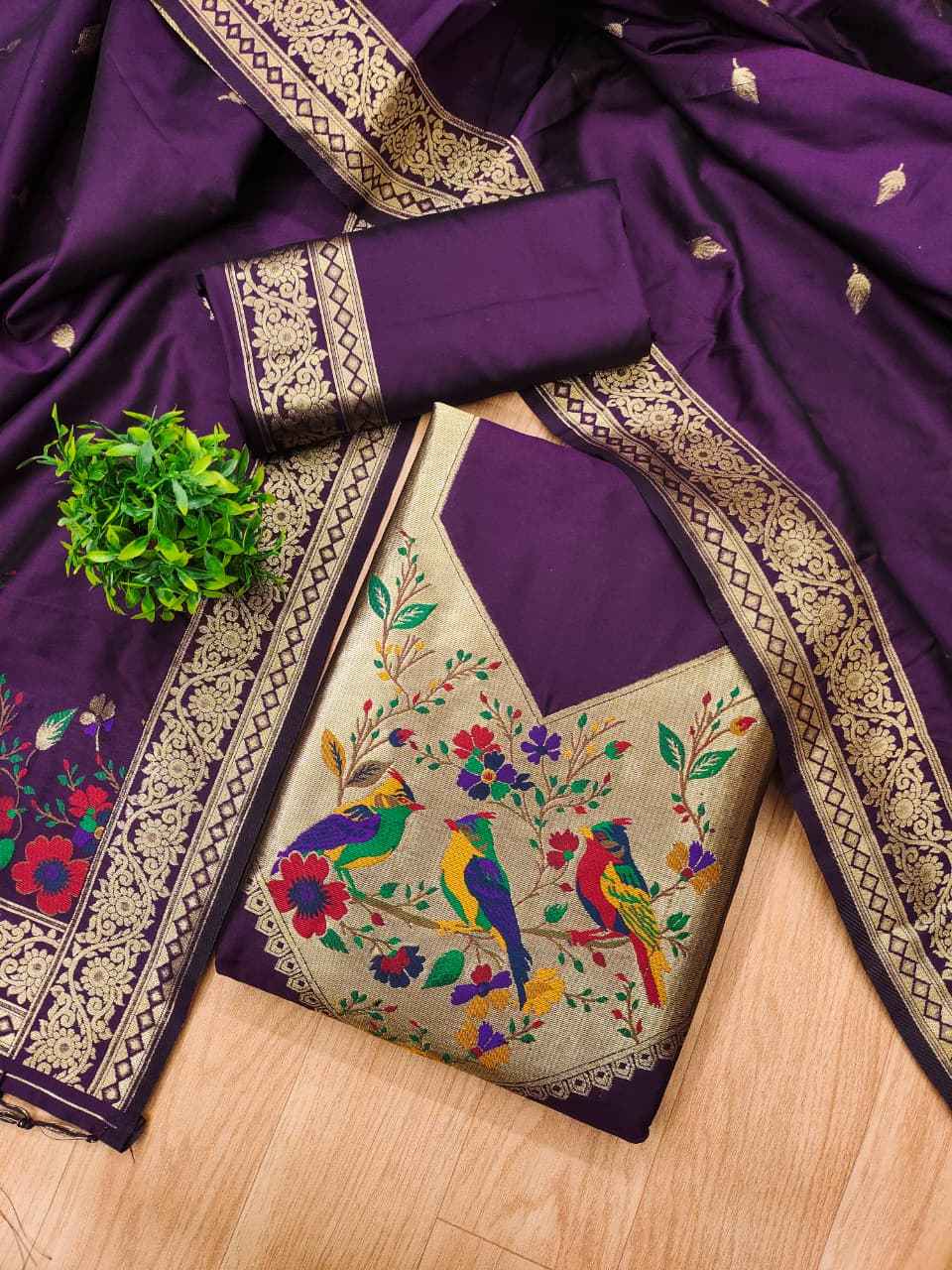 SOFT SILK BLEND WITH RICH PAITHANI ZARI WEAVING DRESS MATERIAL 021