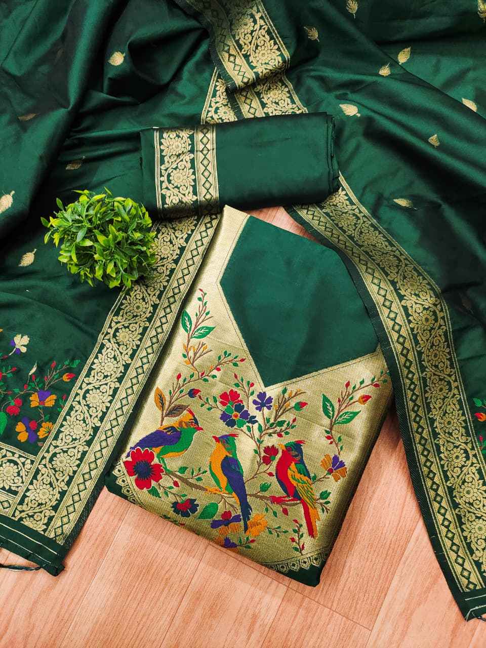 SOFT SILK BLEND WITH RICH PAITHANI ZARI WEAVING DRESS MATERIAL 021