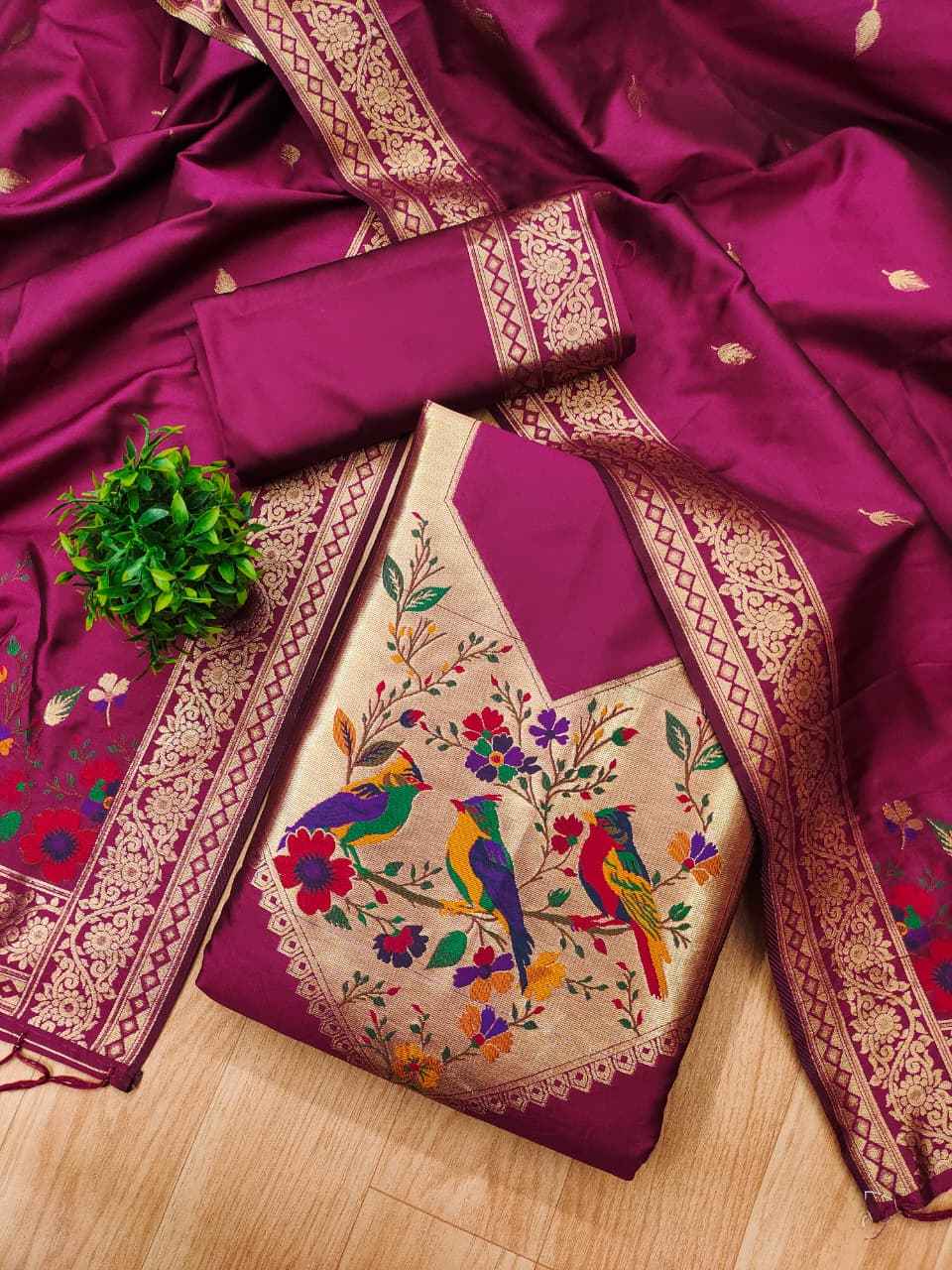 SOFT SILK BLEND WITH RICH PAITHANI ZARI WEAVING DRESS MATERIAL 021