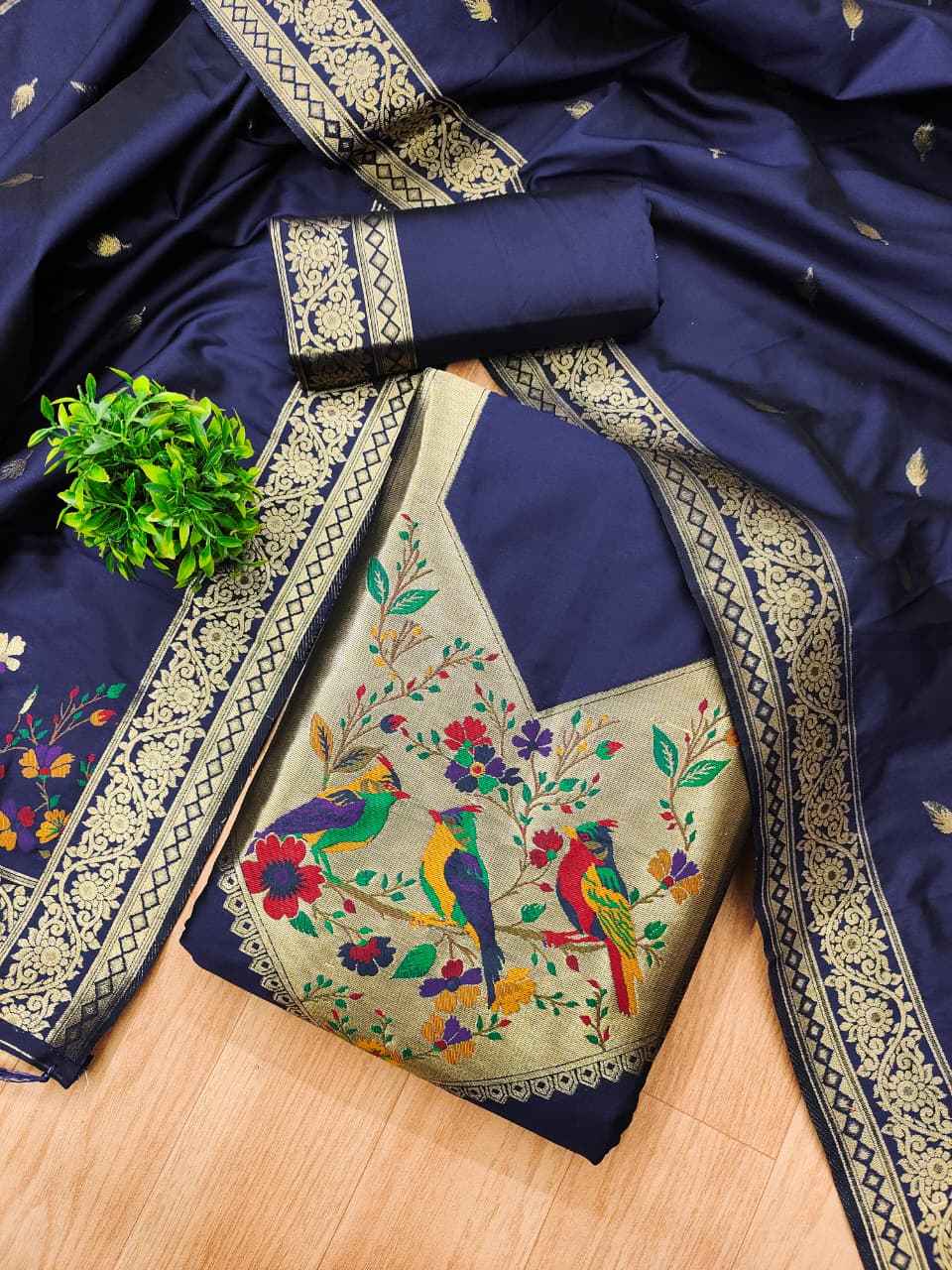 SOFT SILK BLEND WITH RICH PAITHANI ZARI WEAVING DRESS MATERIAL 021