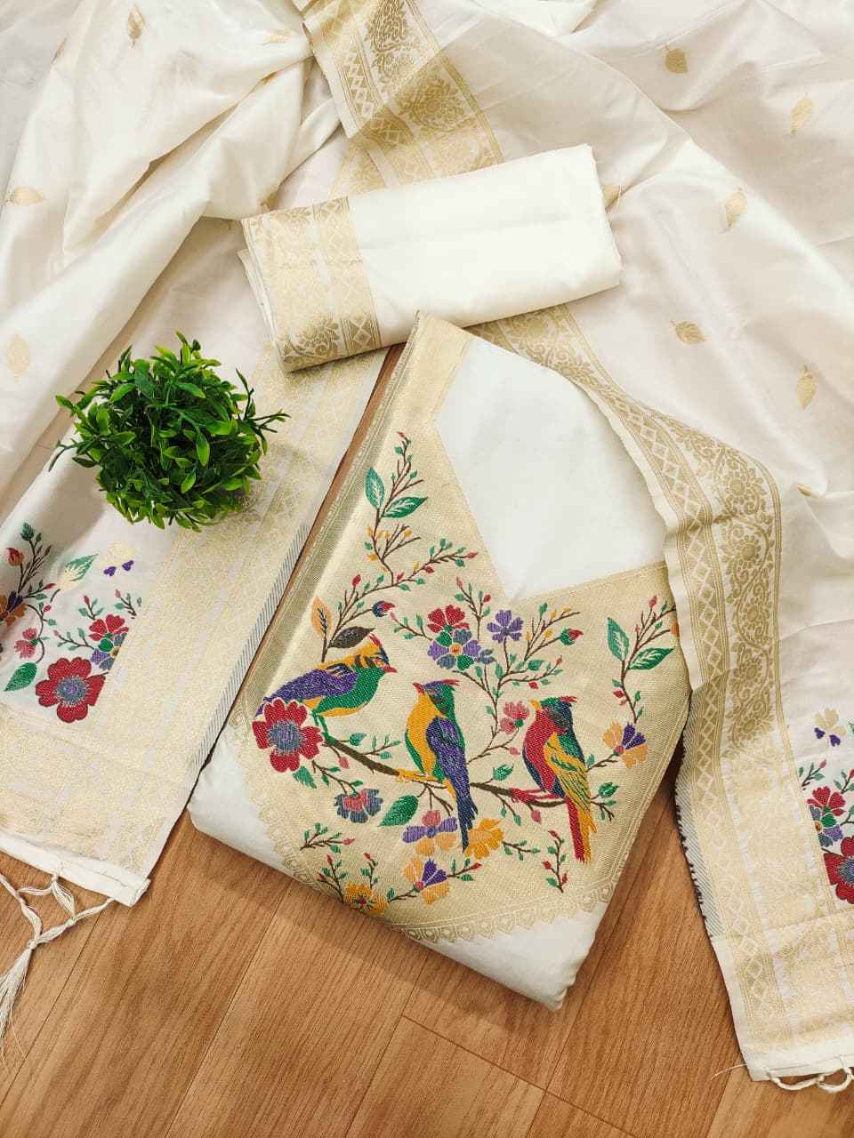 SOFT SILK BLEND WITH RICH PAITHANI ZARI WEAVING DRESS MATERIAL 021