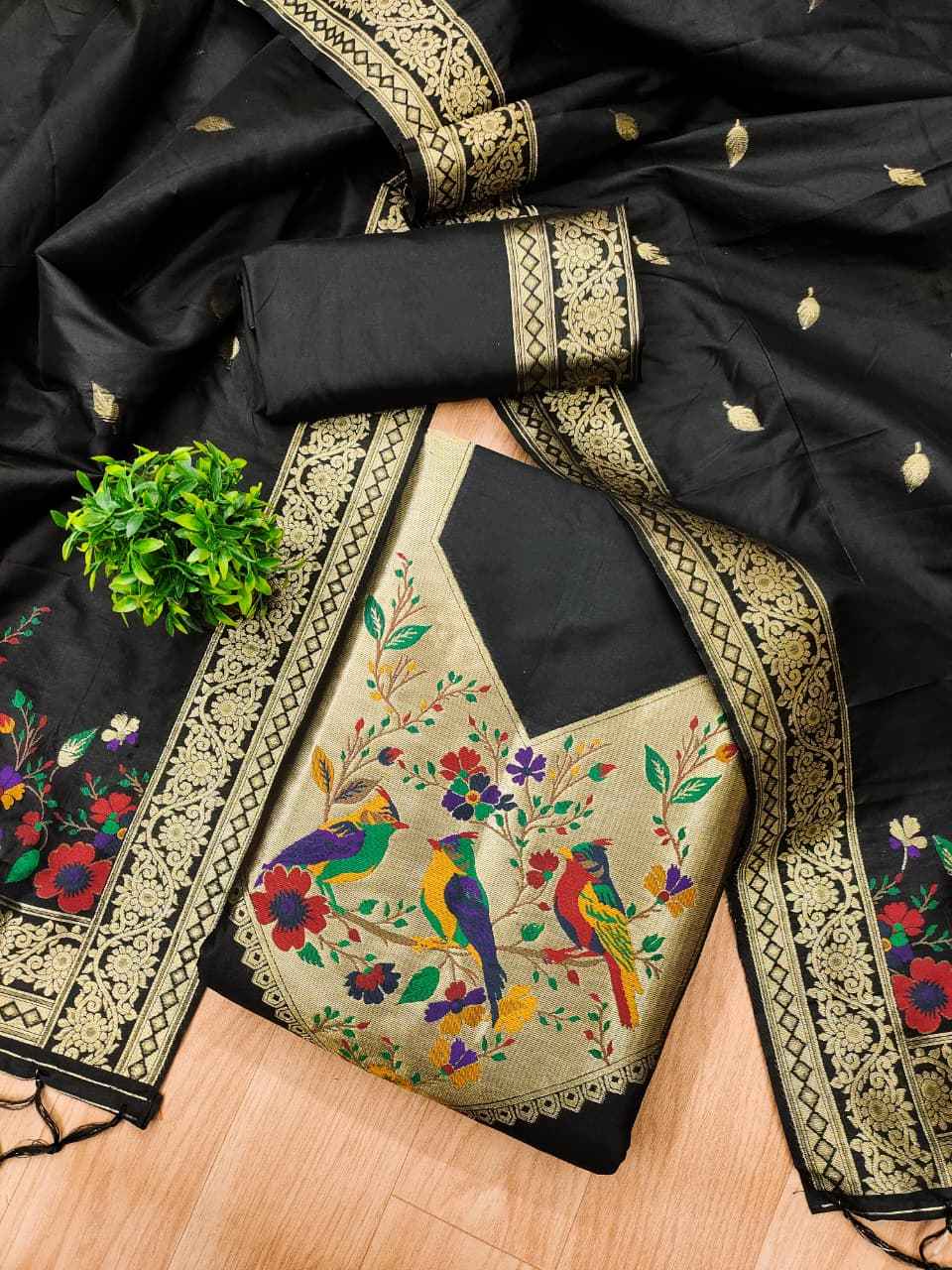 SOFT SILK BLEND WITH RICH PAITHANI ZARI WEAVING DRESS MATERIAL 021