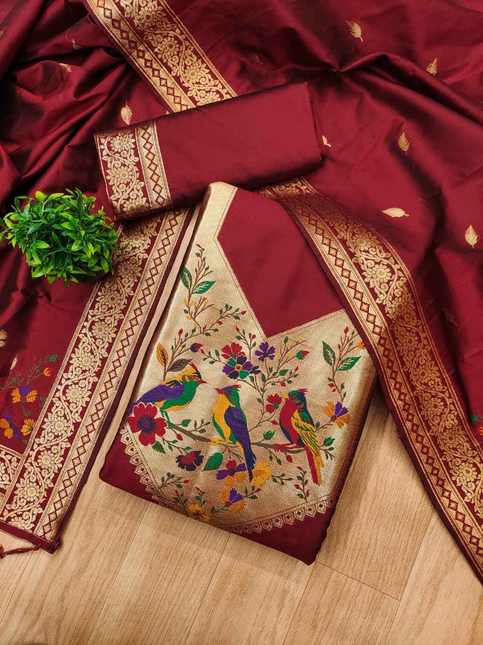 SOFT SILK BLEND WITH RICH PAITHANI ZARI WEAVING DRESS MATERIAL 021