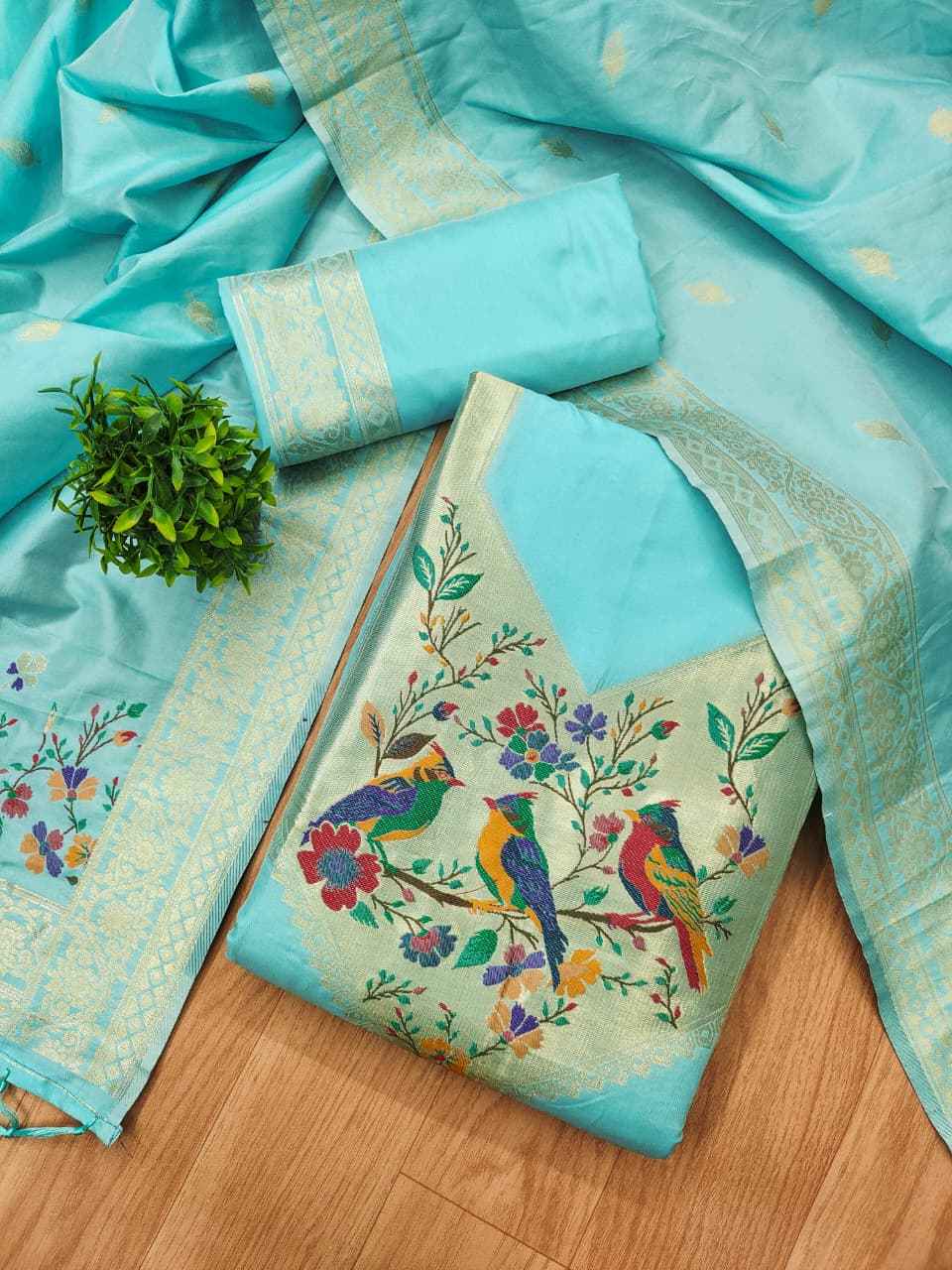 SOFT SILK BLEND WITH RICH PAITHANI ZARI WEAVING DRESS MATERIAL 021