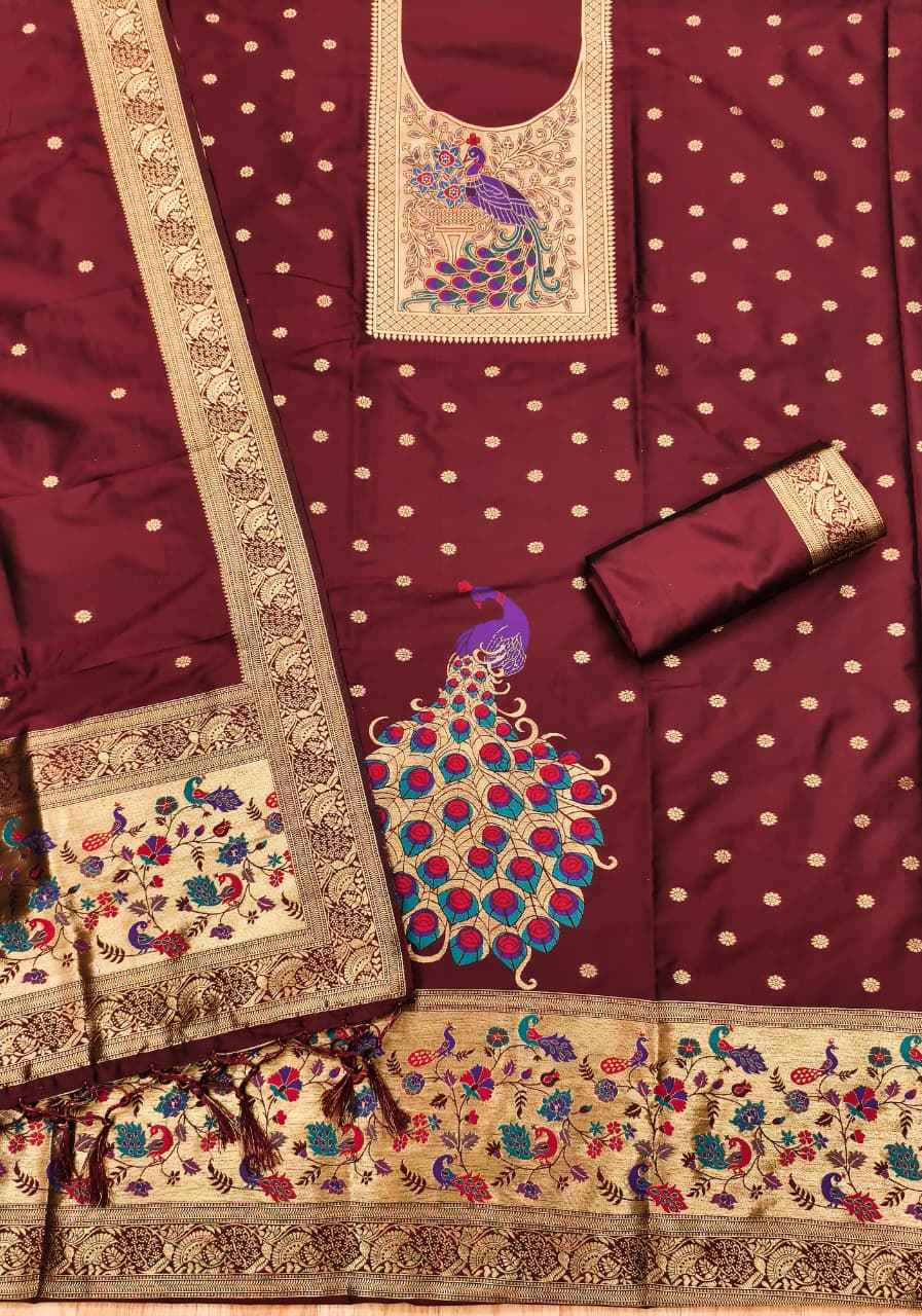 SOFT SILK BLEND WITH RICH PAITHANI ZARI WEAVING DRESS MATERIAL VOL-17