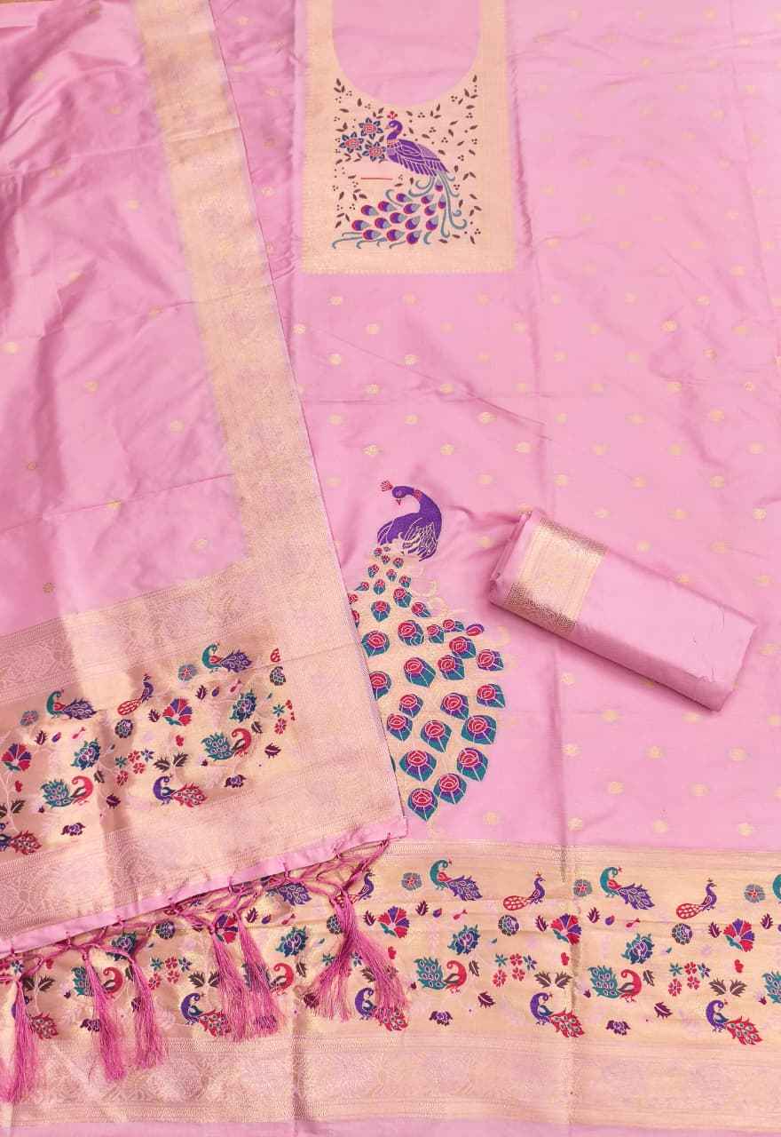 SOFT SILK BLEND WITH RICH PAITHANI ZARI WEAVING DRESS MATERIAL VOL-17
