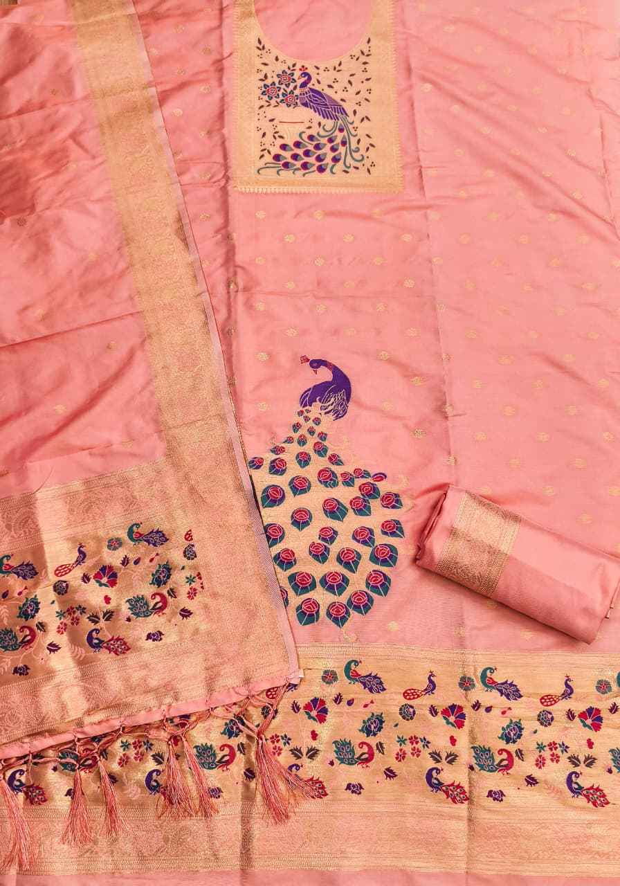 SOFT SILK BLEND WITH RICH PAITHANI ZARI WEAVING DRESS MATERIAL VOL-17