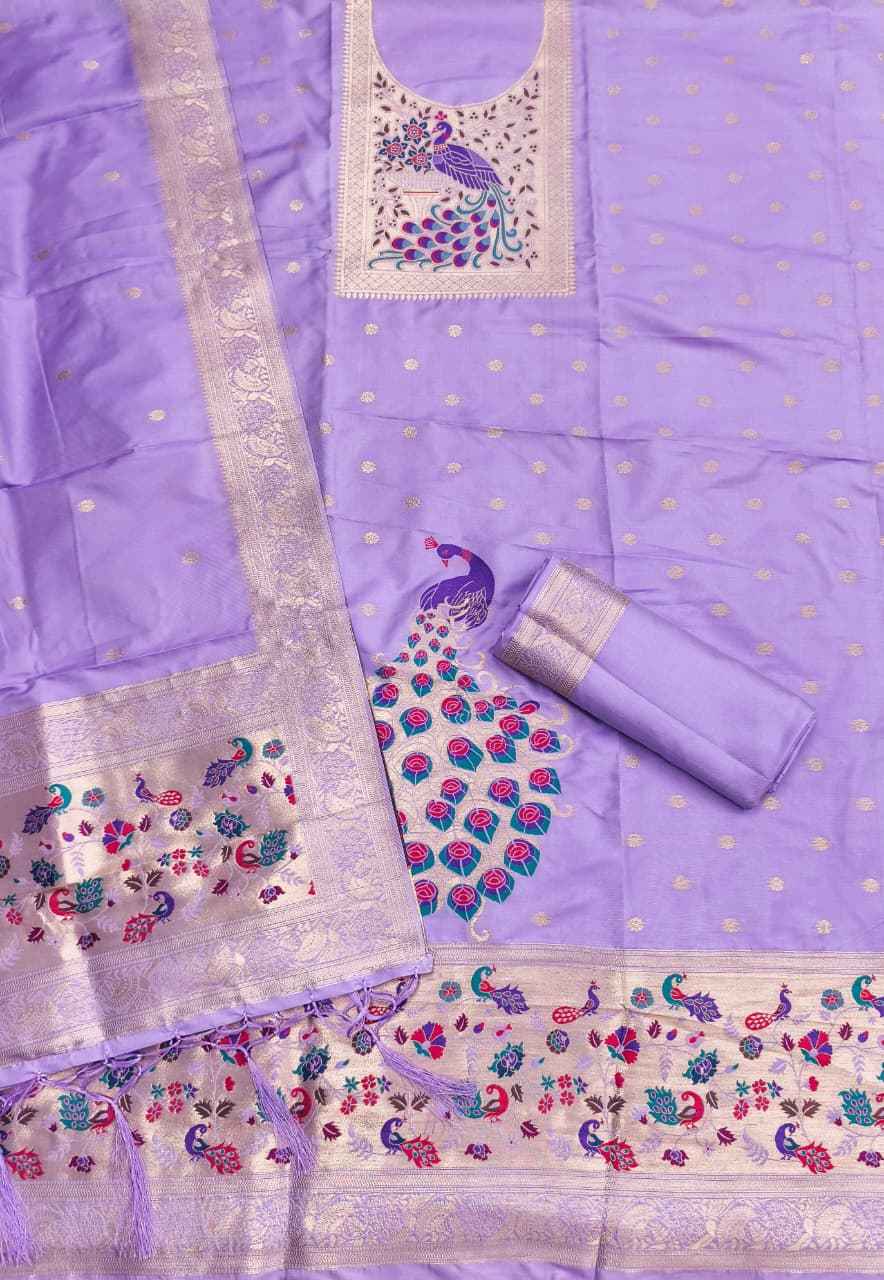 SOFT SILK BLEND WITH RICH PAITHANI ZARI WEAVING DRESS MATERIAL VOL-17