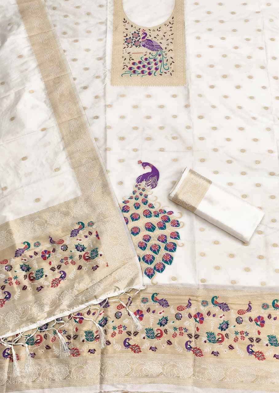 SOFT SILK BLEND WITH RICH PAITHANI ZARI WEAVING DRESS MATERIAL VOL-17