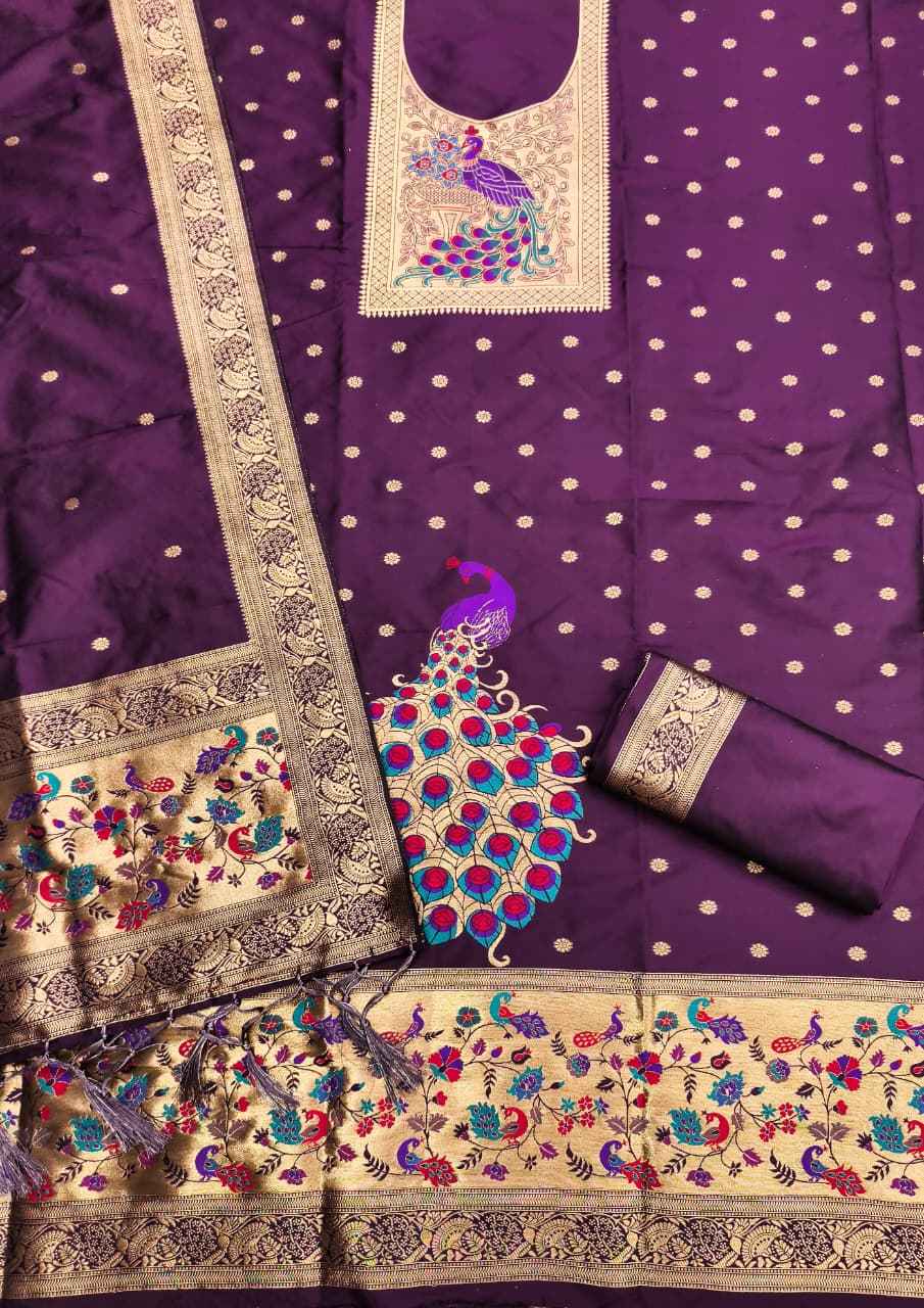 SOFT SILK BLEND WITH RICH PAITHANI ZARI WEAVING DRESS MATERIAL VOL-17
