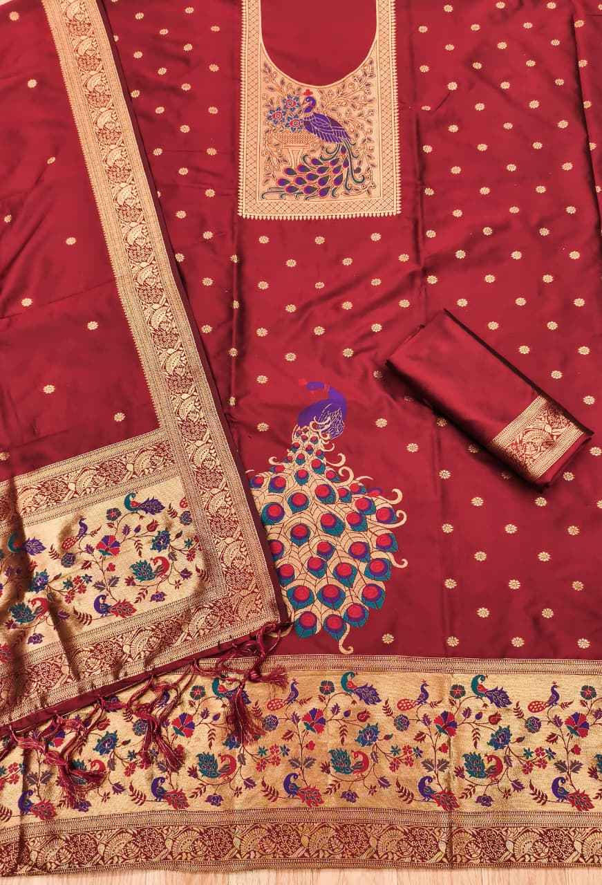 SOFT SILK BLEND WITH RICH PAITHANI ZARI WEAVING DRESS MATERIAL VOL-17