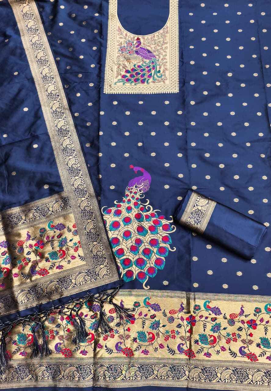 SOFT SILK BLEND WITH RICH PAITHANI ZARI WEAVING DRESS MATERIAL VOL-17