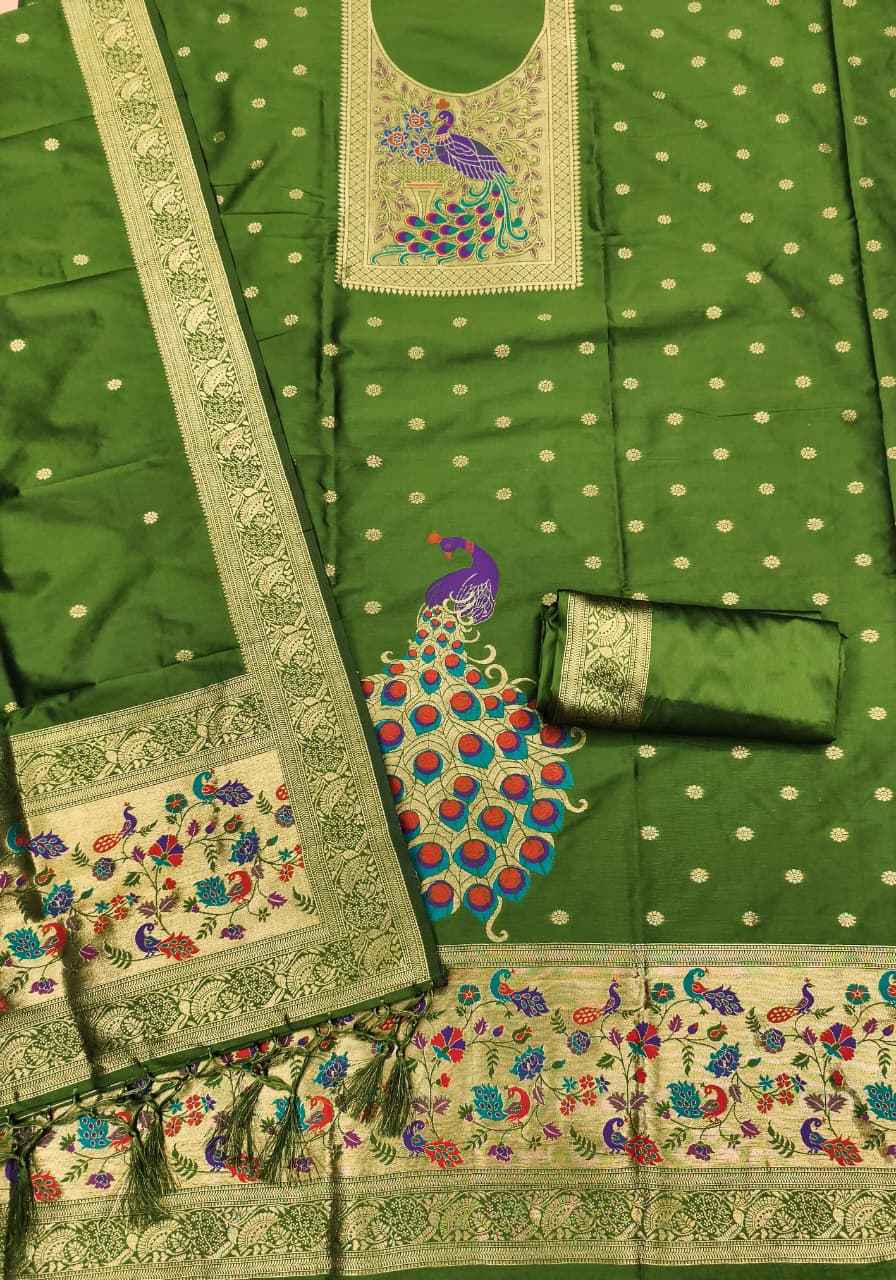 SOFT SILK BLEND WITH RICH PAITHANI ZARI WEAVING DRESS MATERIAL VOL-17