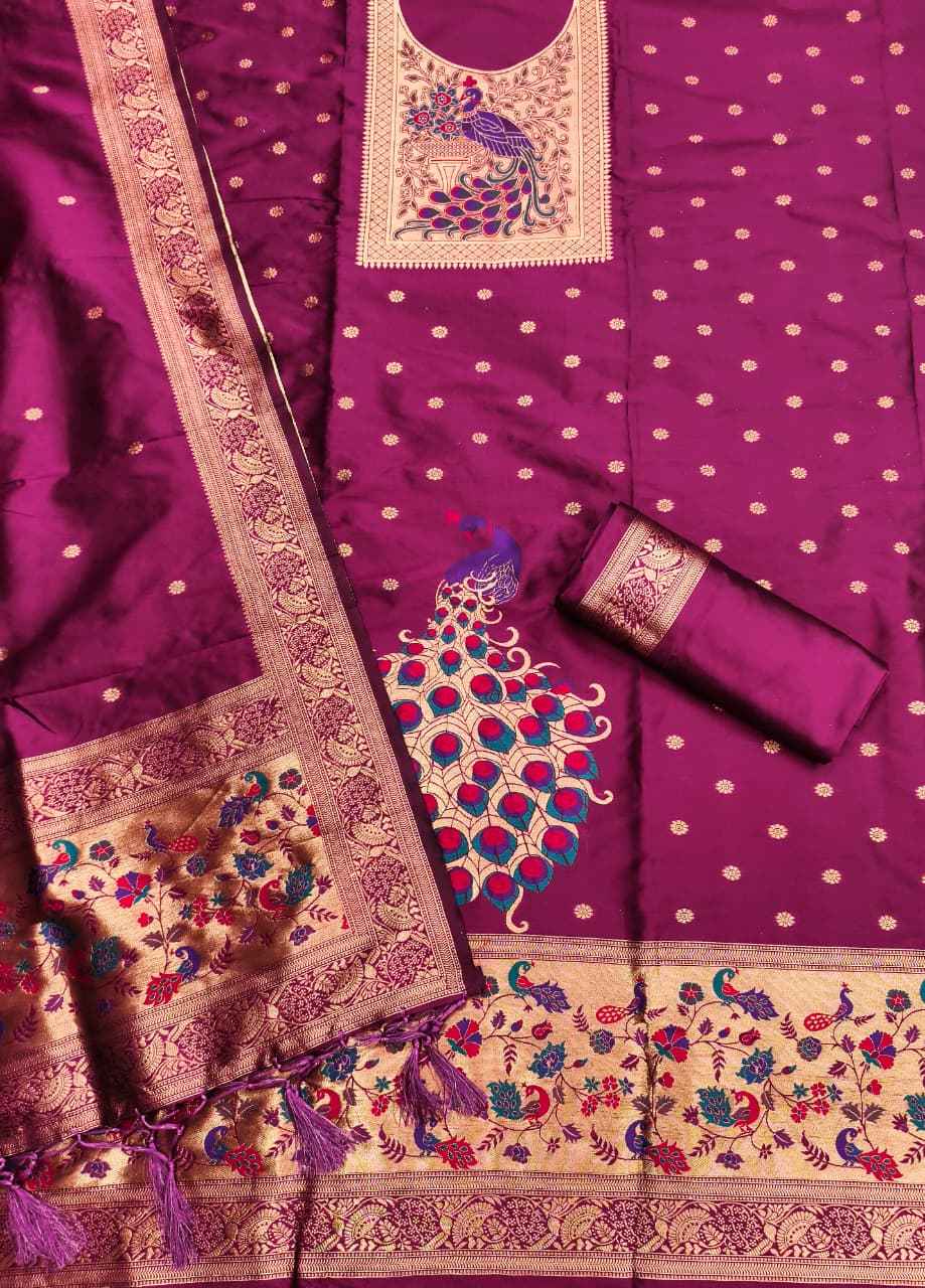 SOFT SILK BLEND WITH RICH PAITHANI ZARI WEAVING DRESS MATERIAL VOL-17