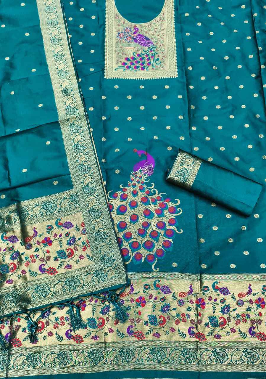 SOFT SILK BLEND WITH RICH PAITHANI ZARI WEAVING DRESS MATERIAL VOL-17
