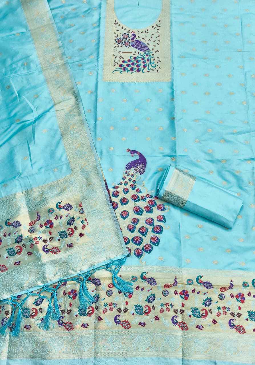 SOFT SILK BLEND WITH RICH PAITHANI ZARI WEAVING DRESS MATERIAL VOL-17
