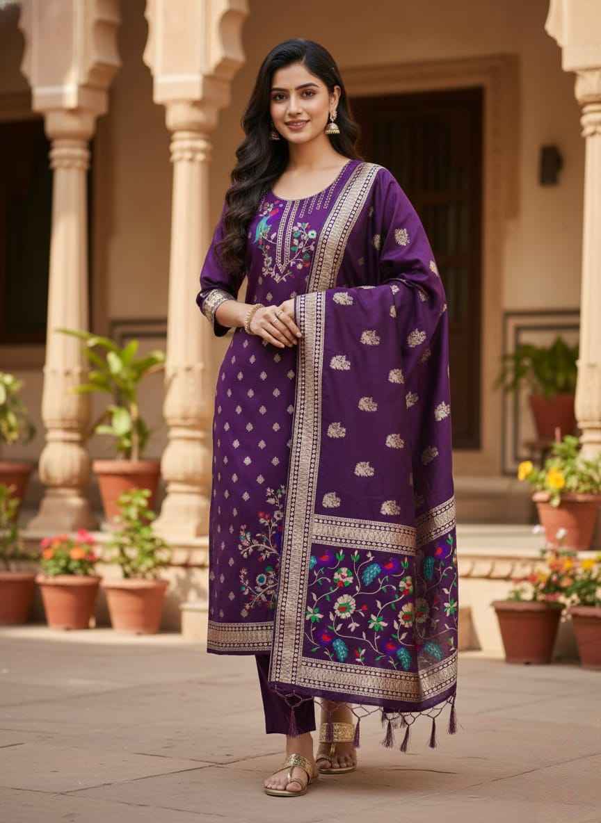 SOFT SILK BLEND WITH RICH PAITHANI ZARI WEAVING DRESS MATERIAL VOL-18