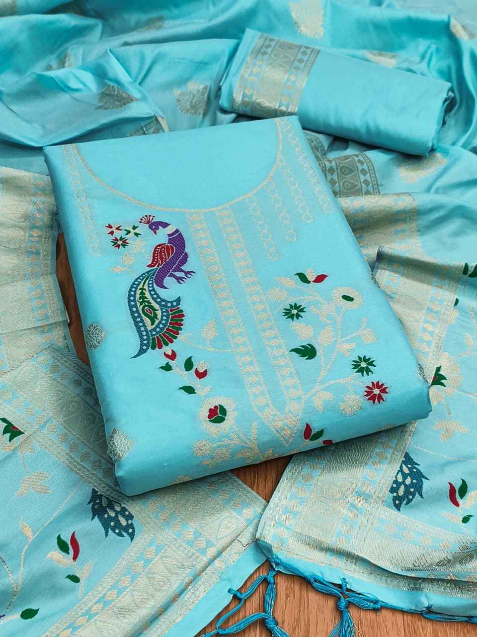 SOFT SILK BLEND WITH RICH PAITHANI ZARI WEAVING DRESS MATERIAL VOL-18