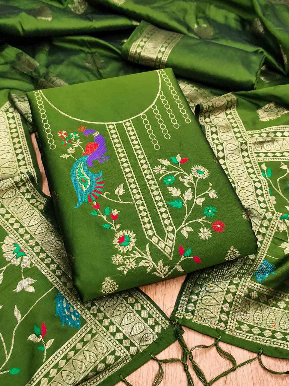 SOFT SILK BLEND WITH RICH PAITHANI ZARI WEAVING DRESS MATERIAL VOL-18