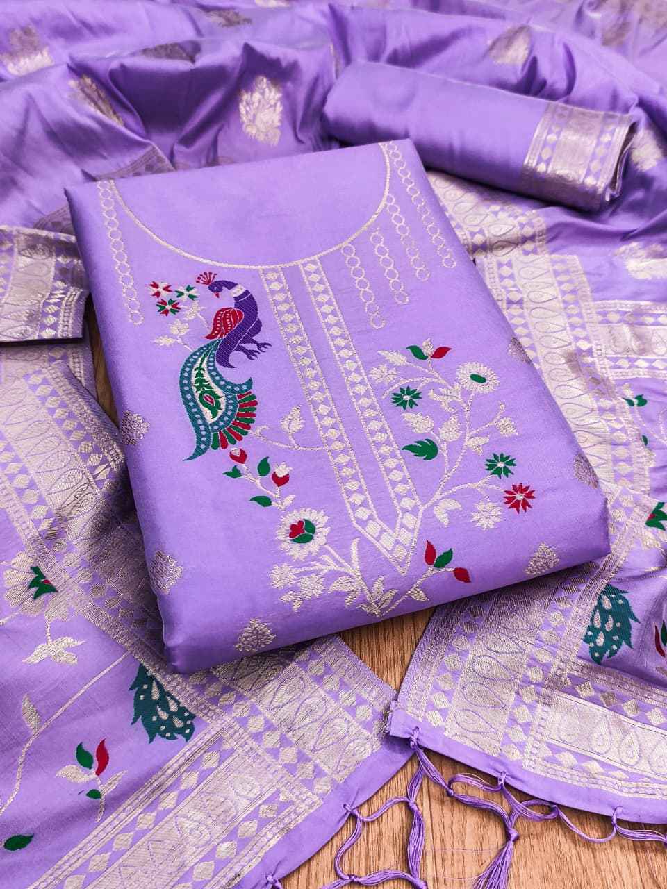 SOFT SILK BLEND WITH RICH PAITHANI ZARI WEAVING DRESS MATERIAL VOL-18
