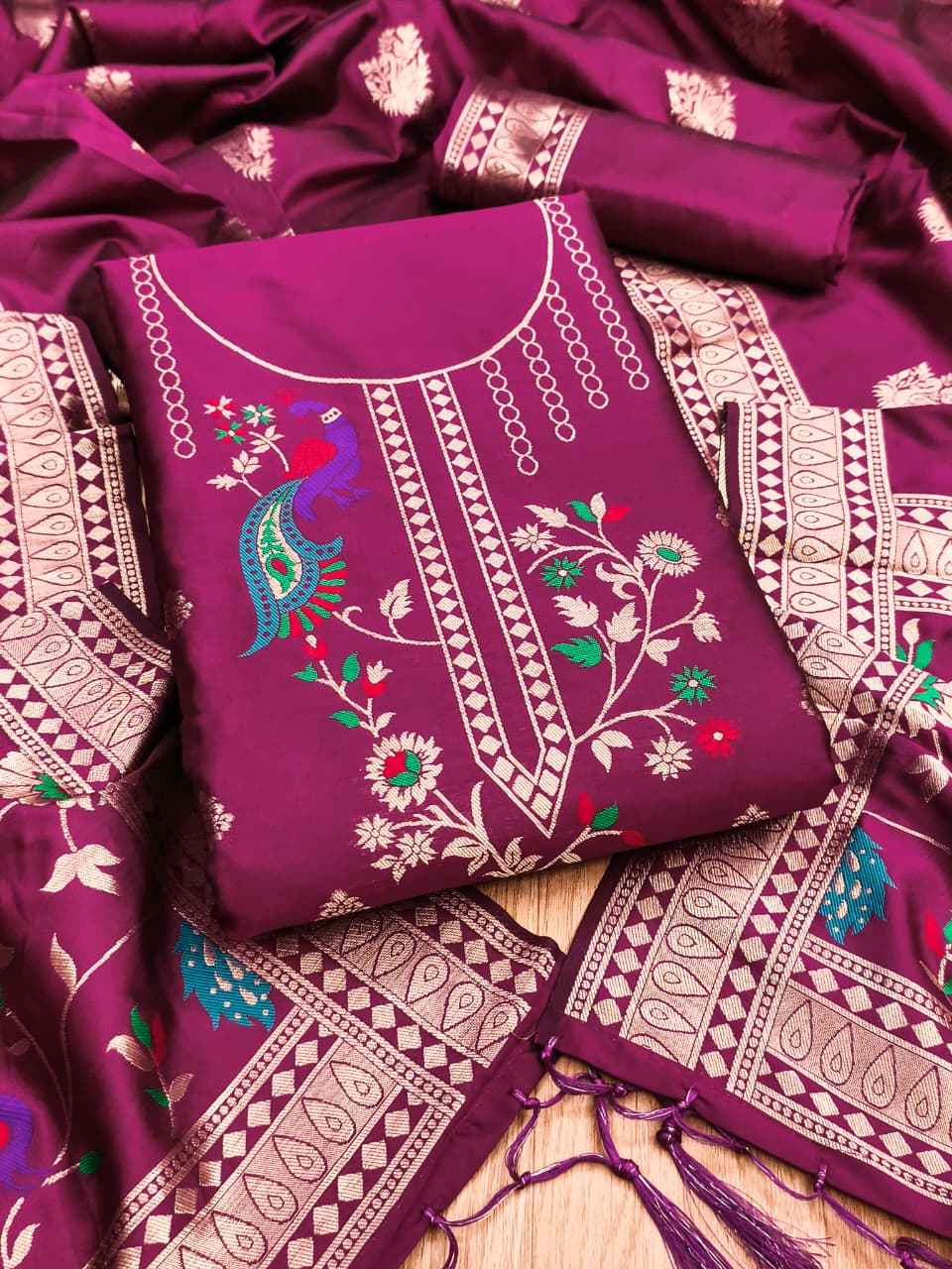 SOFT SILK BLEND WITH RICH PAITHANI ZARI WEAVING DRESS MATERIAL VOL-18