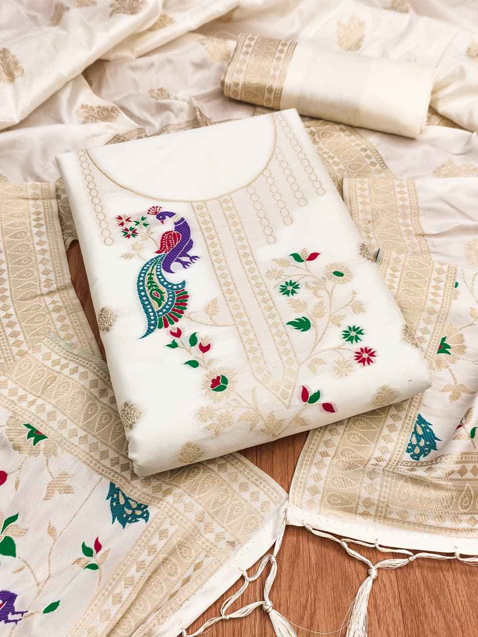 SOFT SILK BLEND WITH RICH PAITHANI ZARI WEAVING DRESS MATERIAL VOL-18