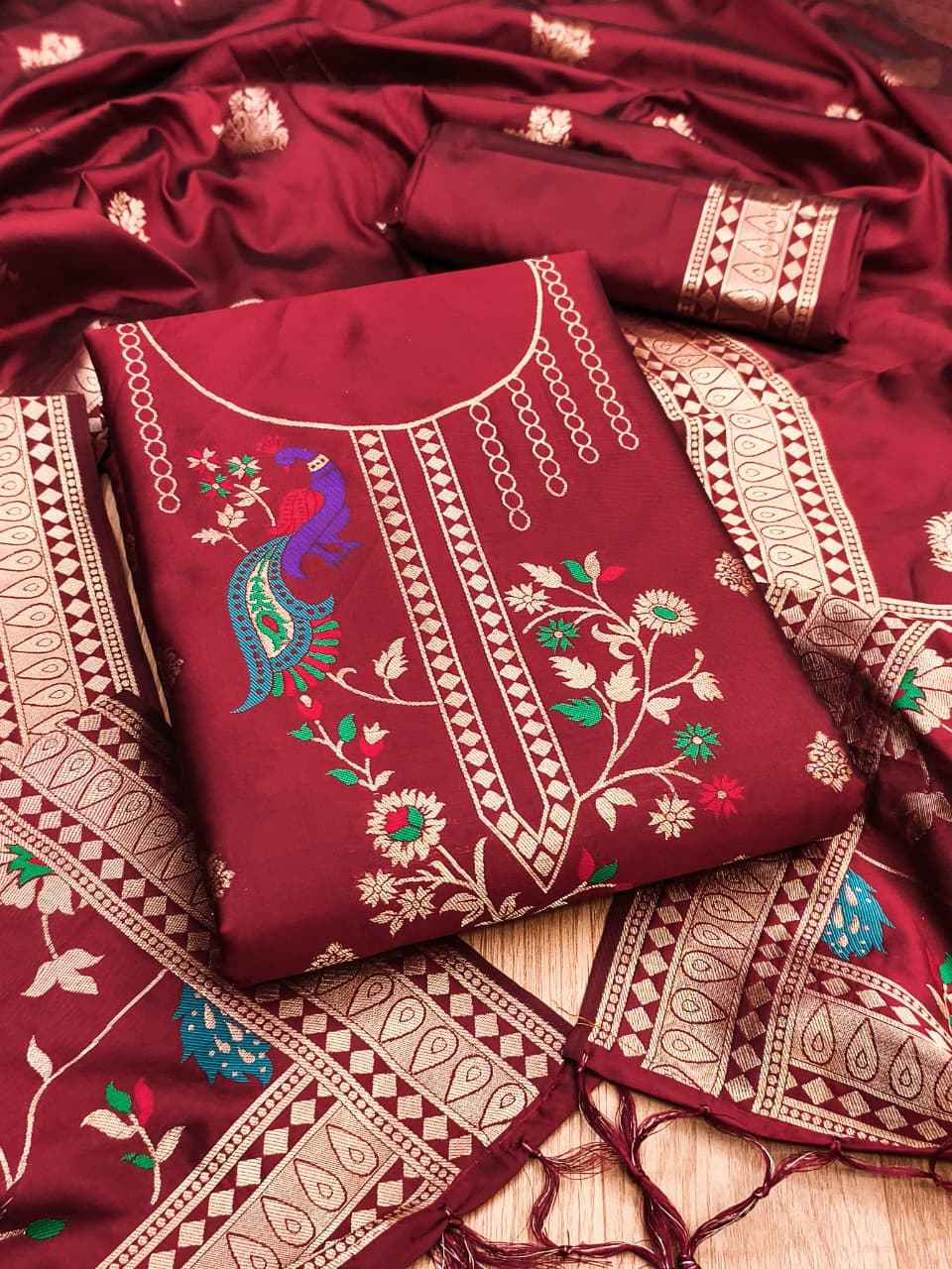 SOFT SILK BLEND WITH RICH PAITHANI ZARI WEAVING DRESS MATERIAL VOL-18