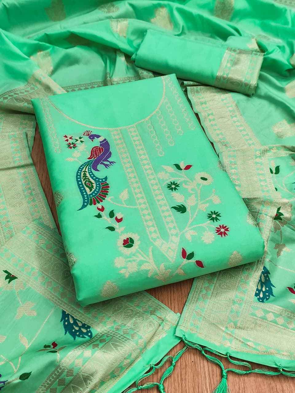 SOFT SILK BLEND WITH RICH PAITHANI ZARI WEAVING DRESS MATERIAL VOL-18