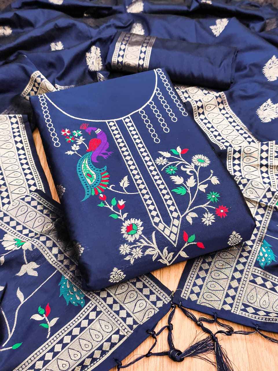 SOFT SILK BLEND WITH RICH PAITHANI ZARI WEAVING DRESS MATERIAL VOL-18