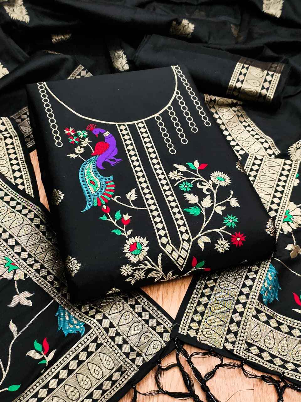 SOFT SILK BLEND WITH RICH PAITHANI ZARI WEAVING DRESS MATERIAL VOL-18