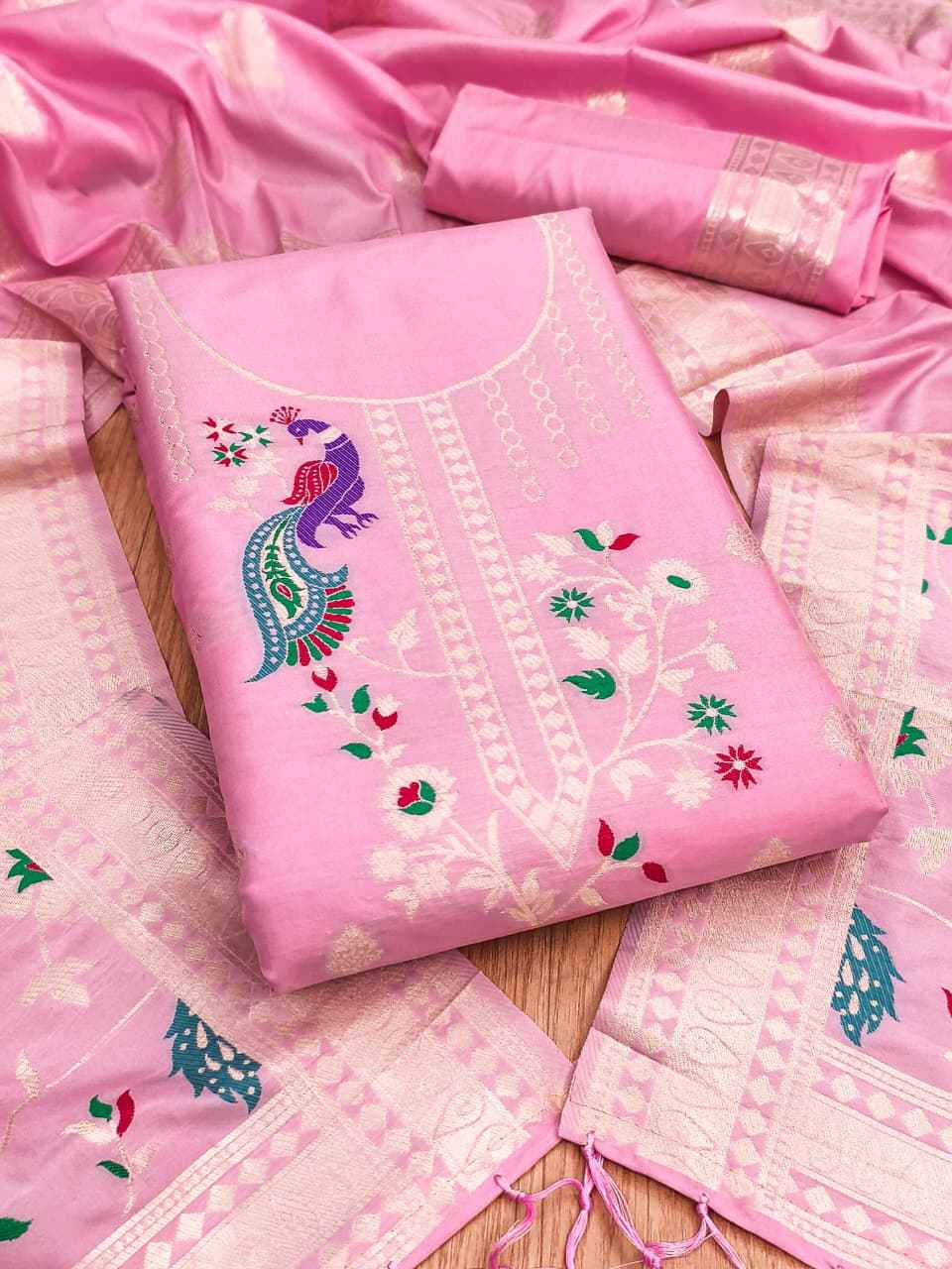 SOFT SILK BLEND WITH RICH PAITHANI ZARI WEAVING DRESS MATERIAL VOL-18