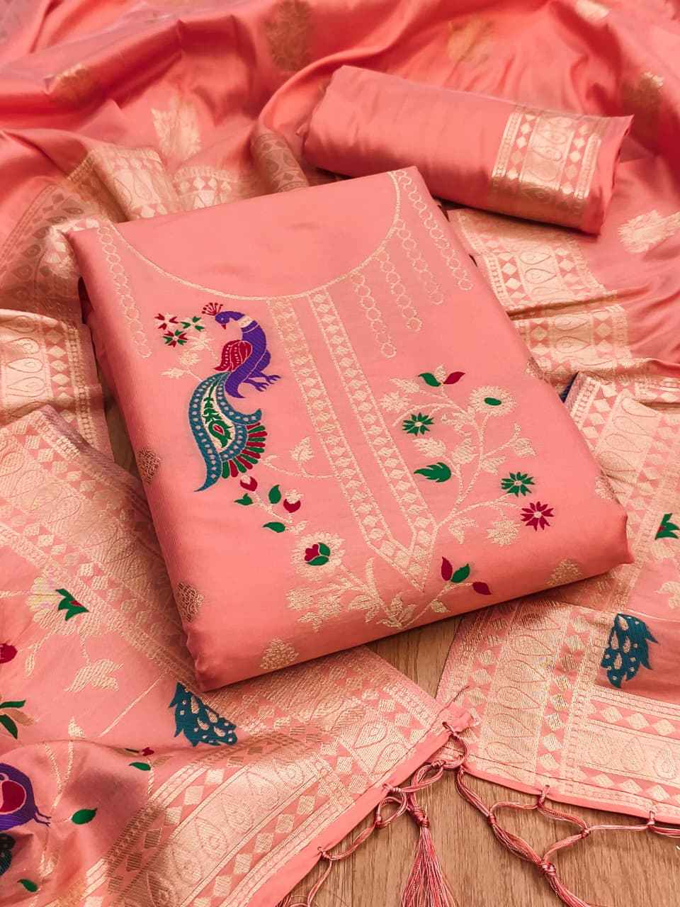 SOFT SILK BLEND WITH RICH PAITHANI ZARI WEAVING DRESS MATERIAL VOL-18