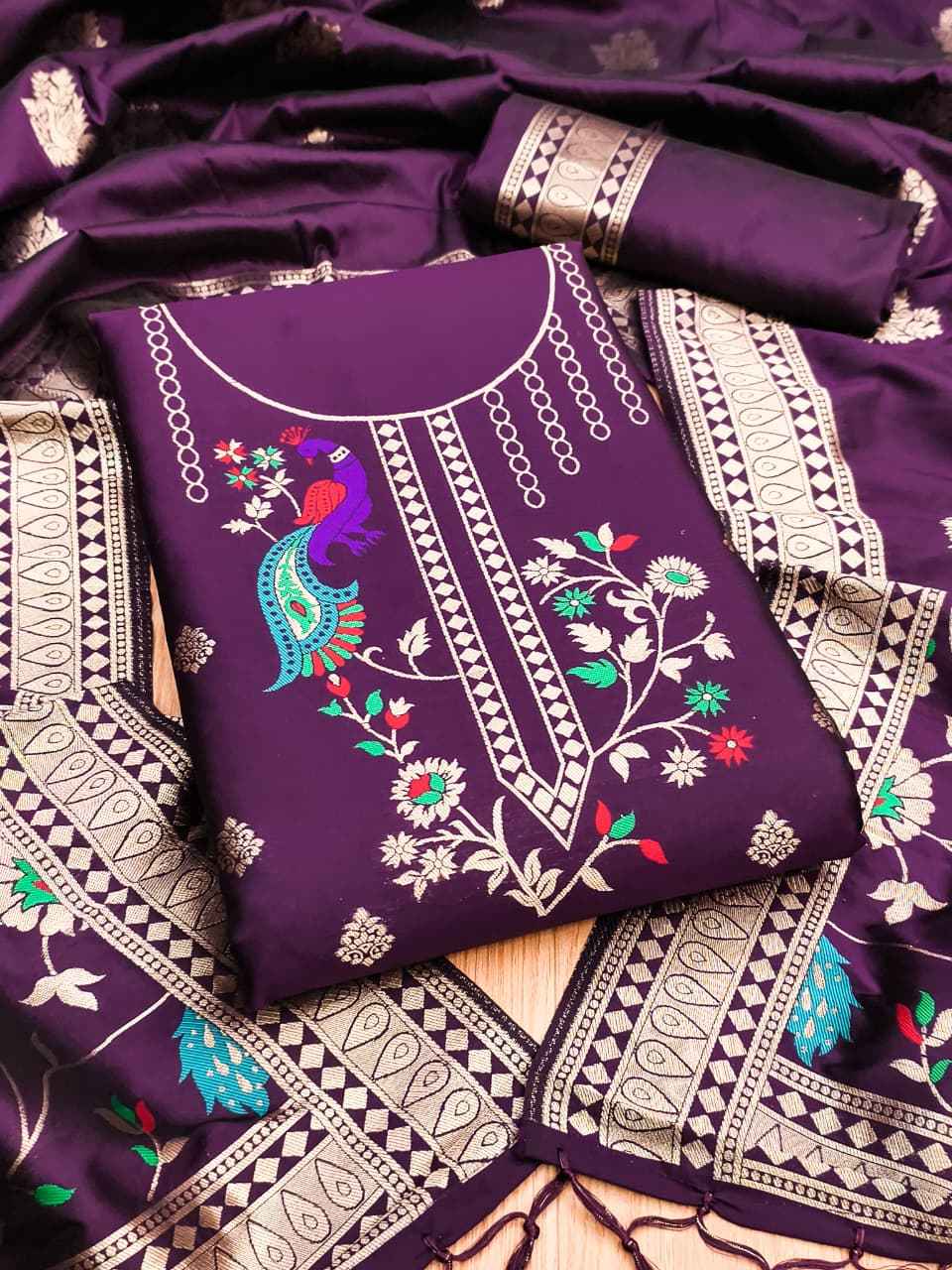 SOFT SILK BLEND WITH RICH PAITHANI ZARI WEAVING DRESS MATERIAL VOL-18