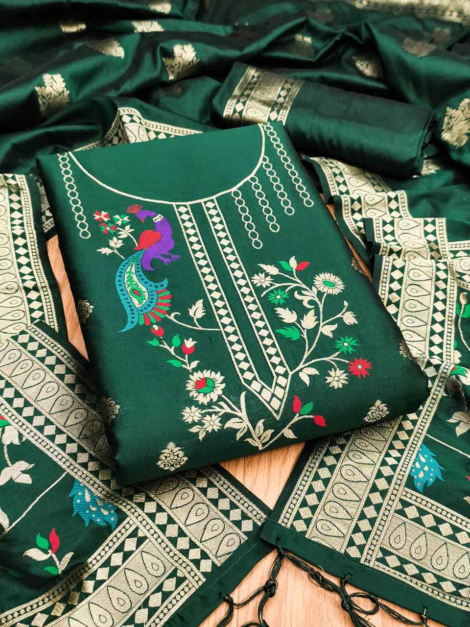 SOFT SILK BLEND WITH RICH PAITHANI ZARI WEAVING DRESS MATERIAL VOL-18