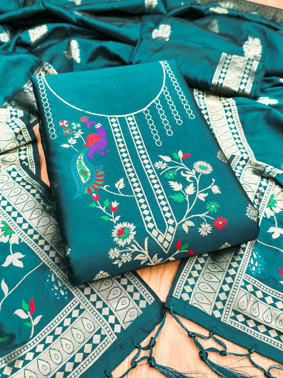 SOFT SILK BLEND WITH RICH PAITHANI ZARI WEAVING DRESS MATERIAL VOL-18