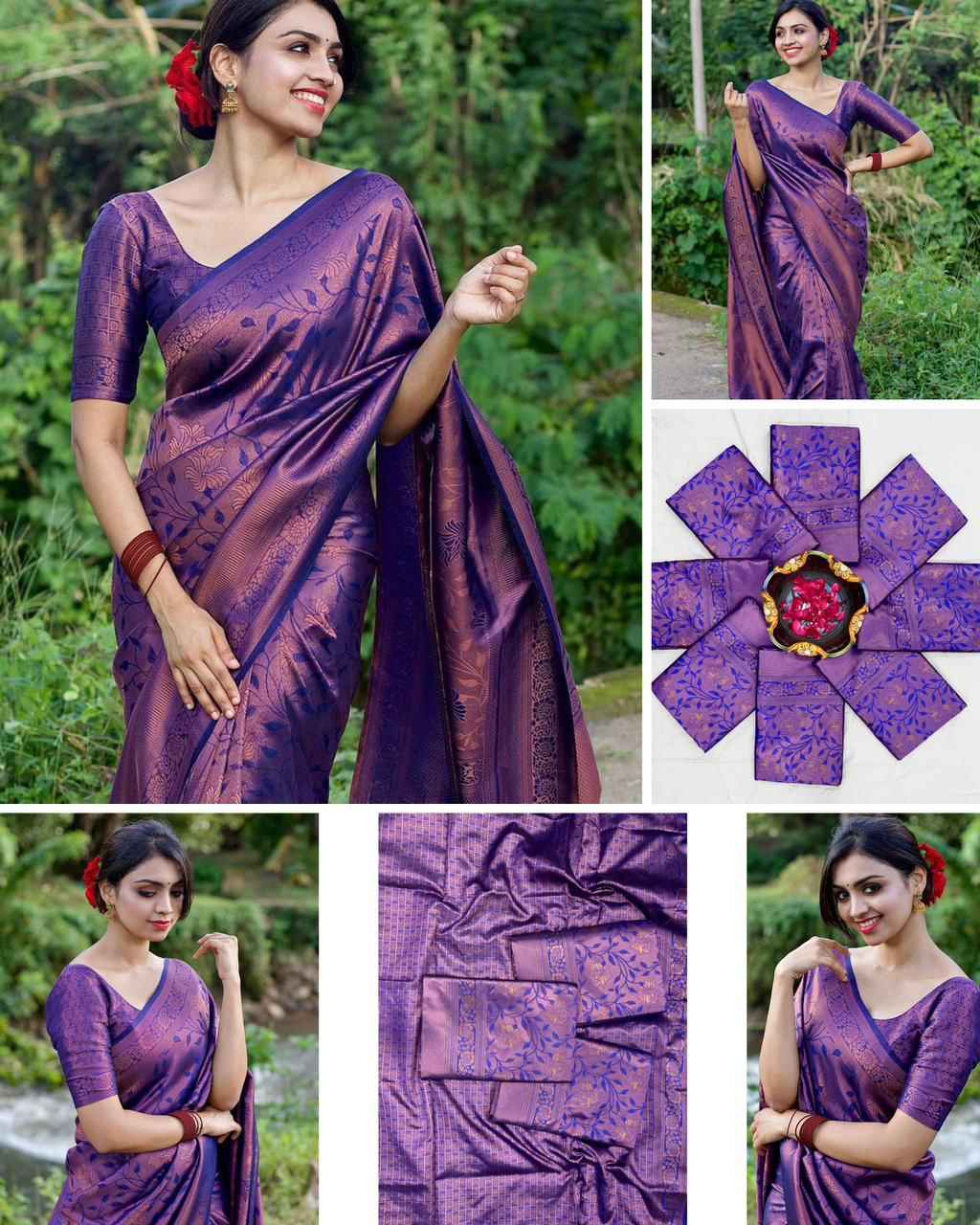 SOFT SILK RICH PALLU AND JACQUARD WORK SAREE CODE 4054