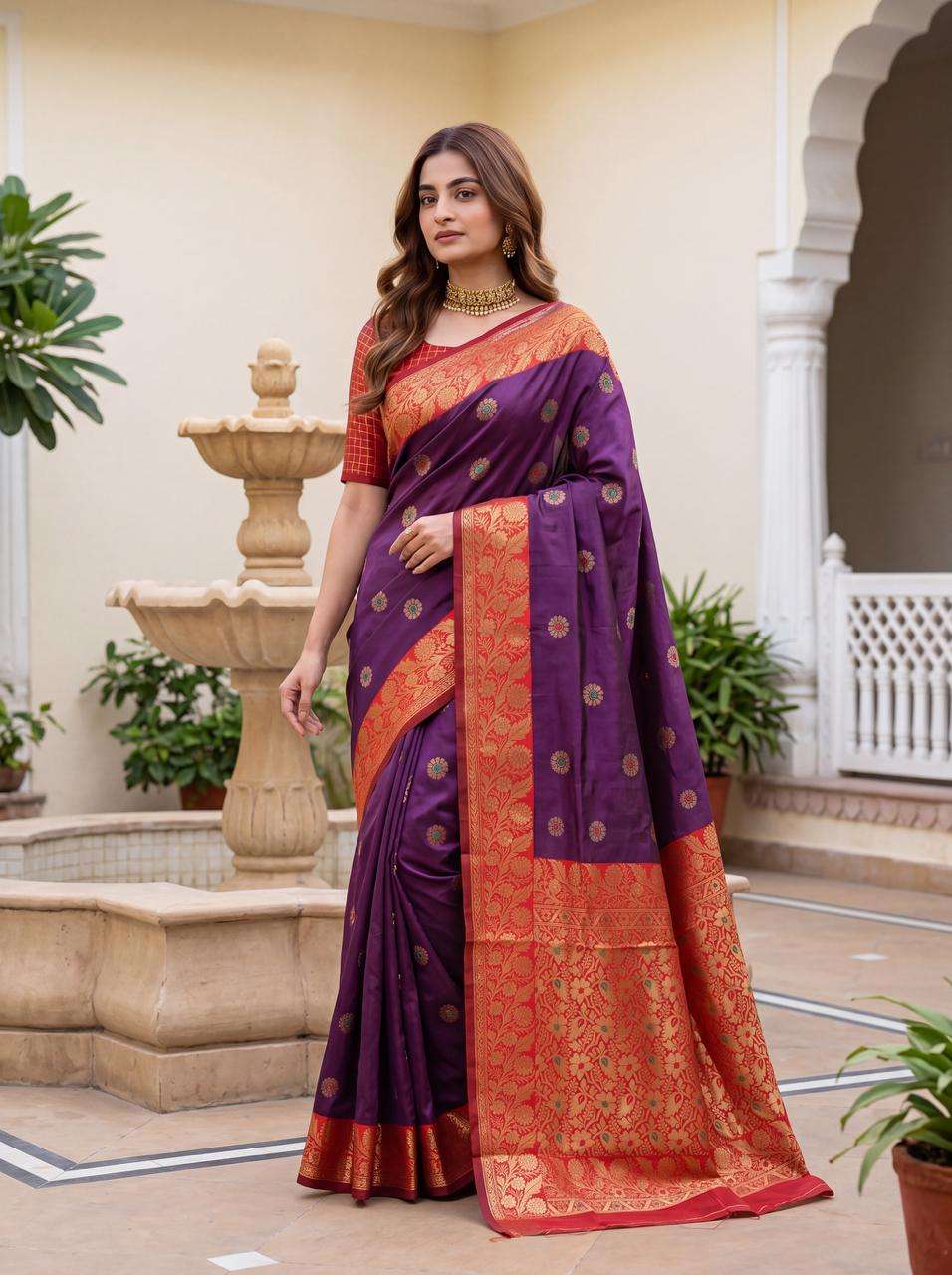 SOFT SILK RICH PALLU AND JACQUARD WORK SAREE CODE 7006