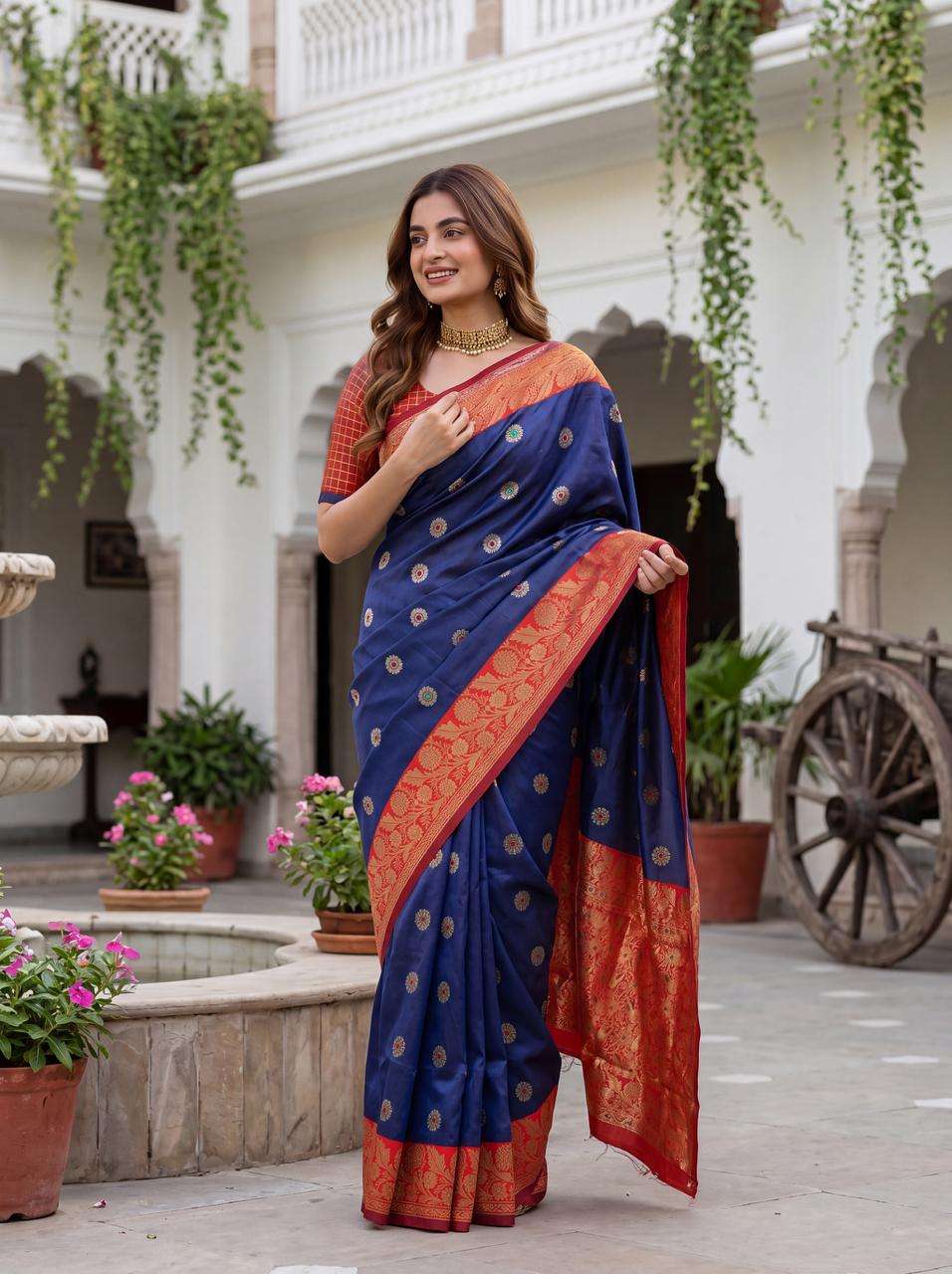 SOFT SILK RICH PALLU AND JACQUARD WORK SAREE CODE 7006