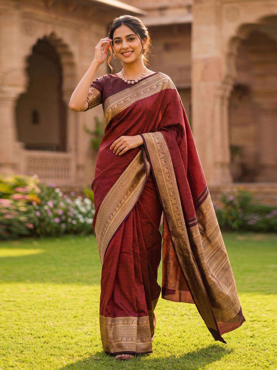 SOFT SILK RICH PALLU AND JACQUARD WORK SAREE CODE 7007