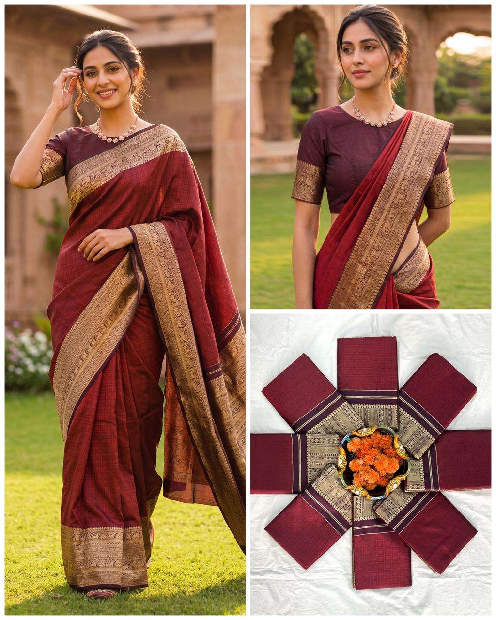 SOFT SILK RICH PALLU AND JACQUARD WORK SAREE CODE 7007