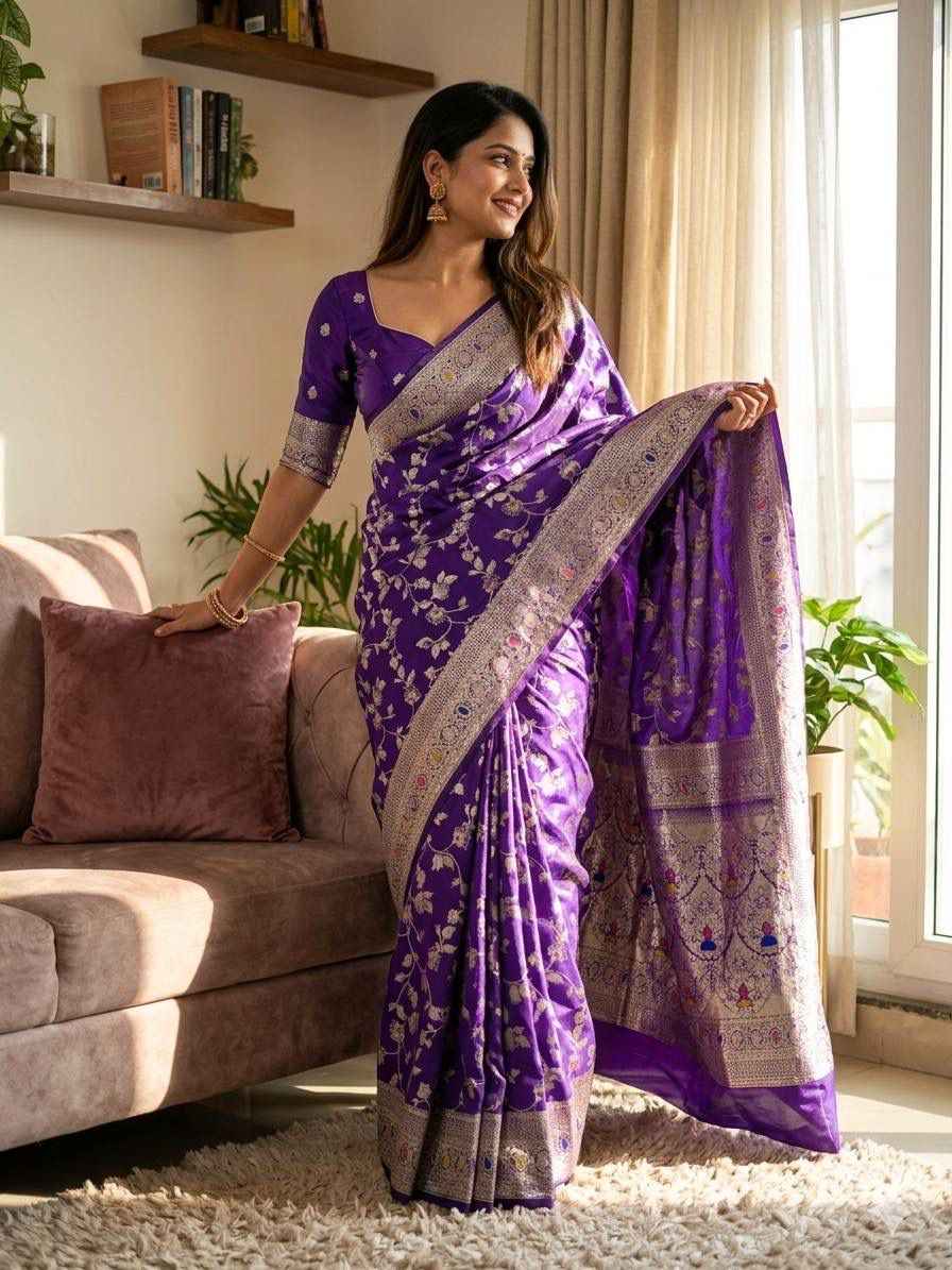 SOFT BANARASI SILK MEENA ZARI WEAVING SAREE