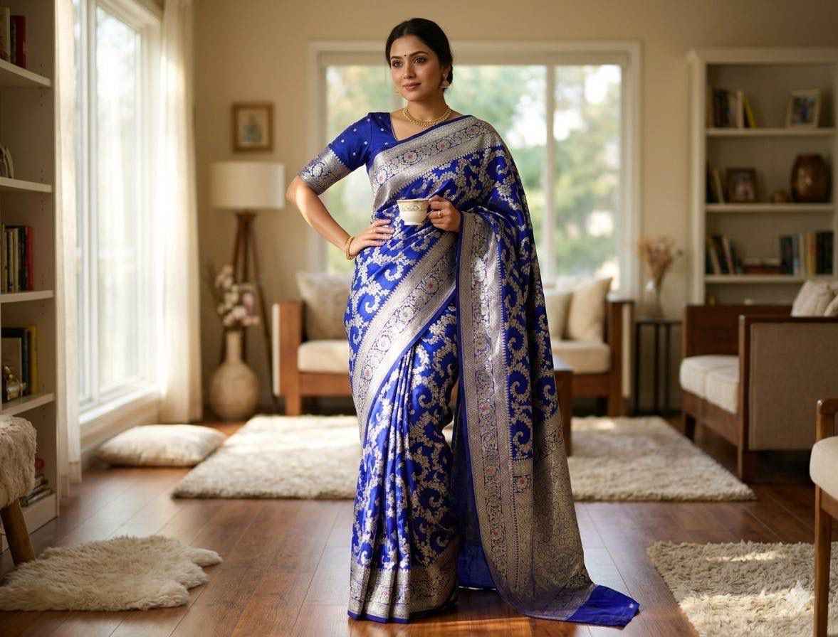 SOFT BANARASI SILK MEENA ZARI WEAVING SAREE