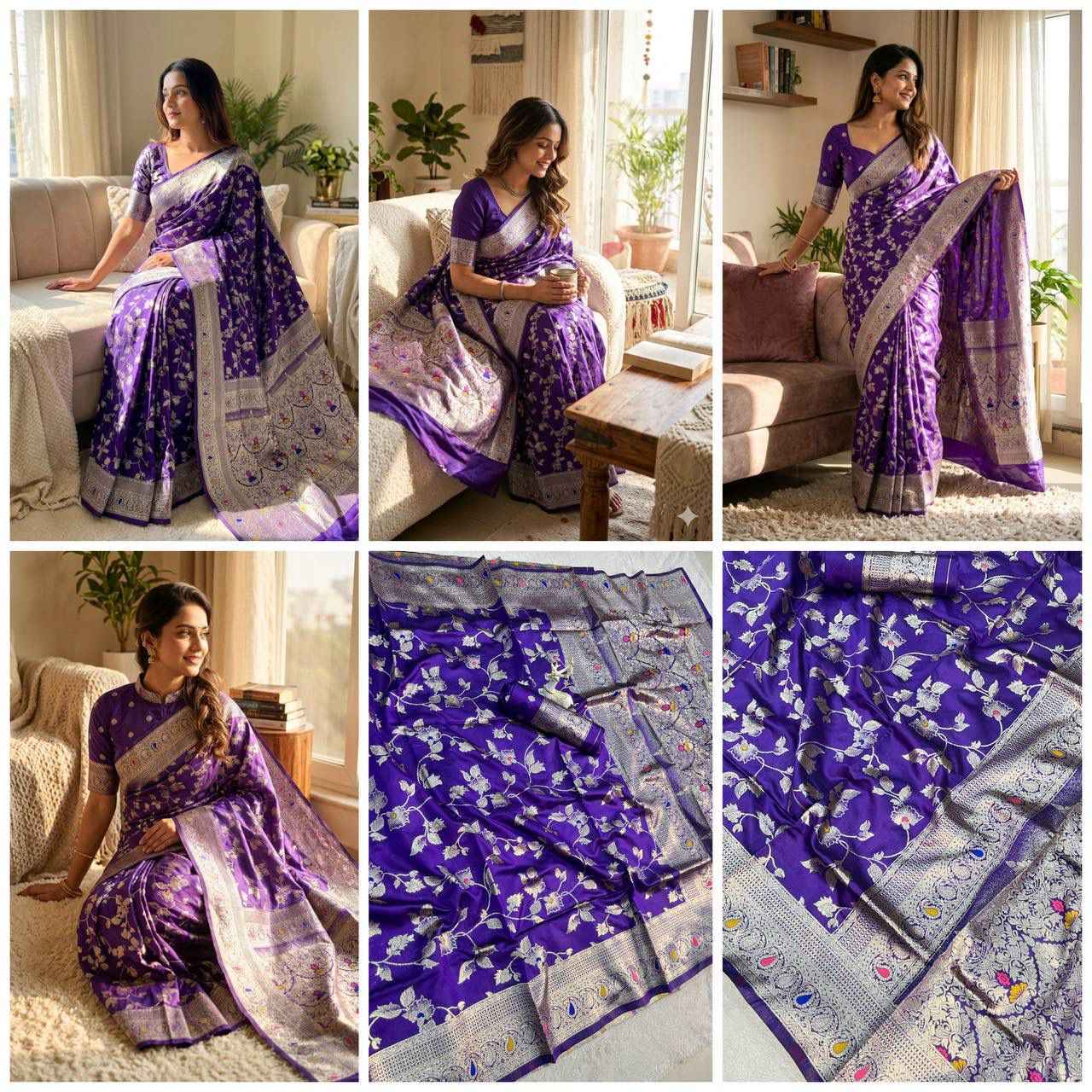 SOFT BANARASI SILK MEENA ZARI WEAVING SAREE