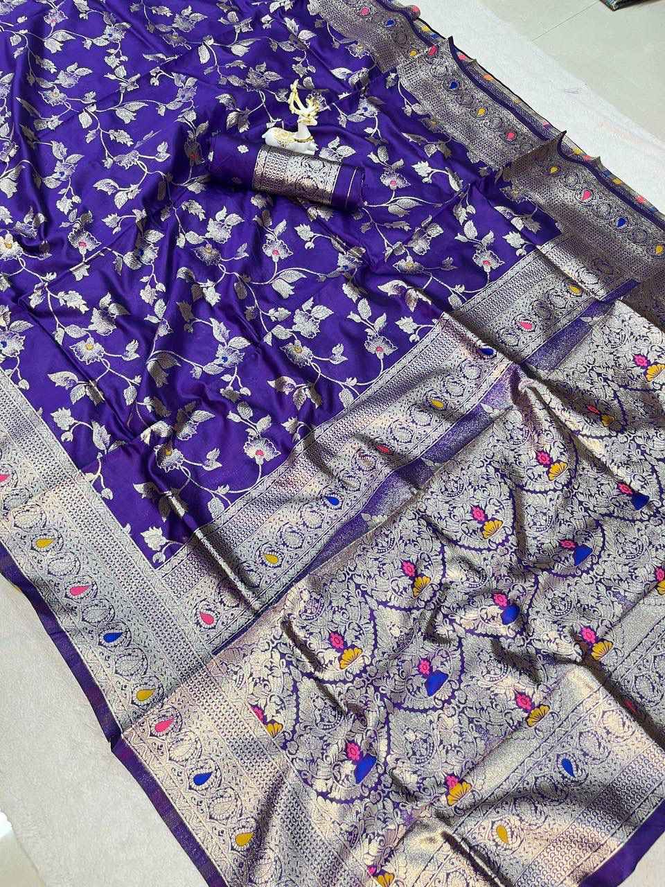 SOFT BANARASI SILK MEENA ZARI WEAVING SAREE