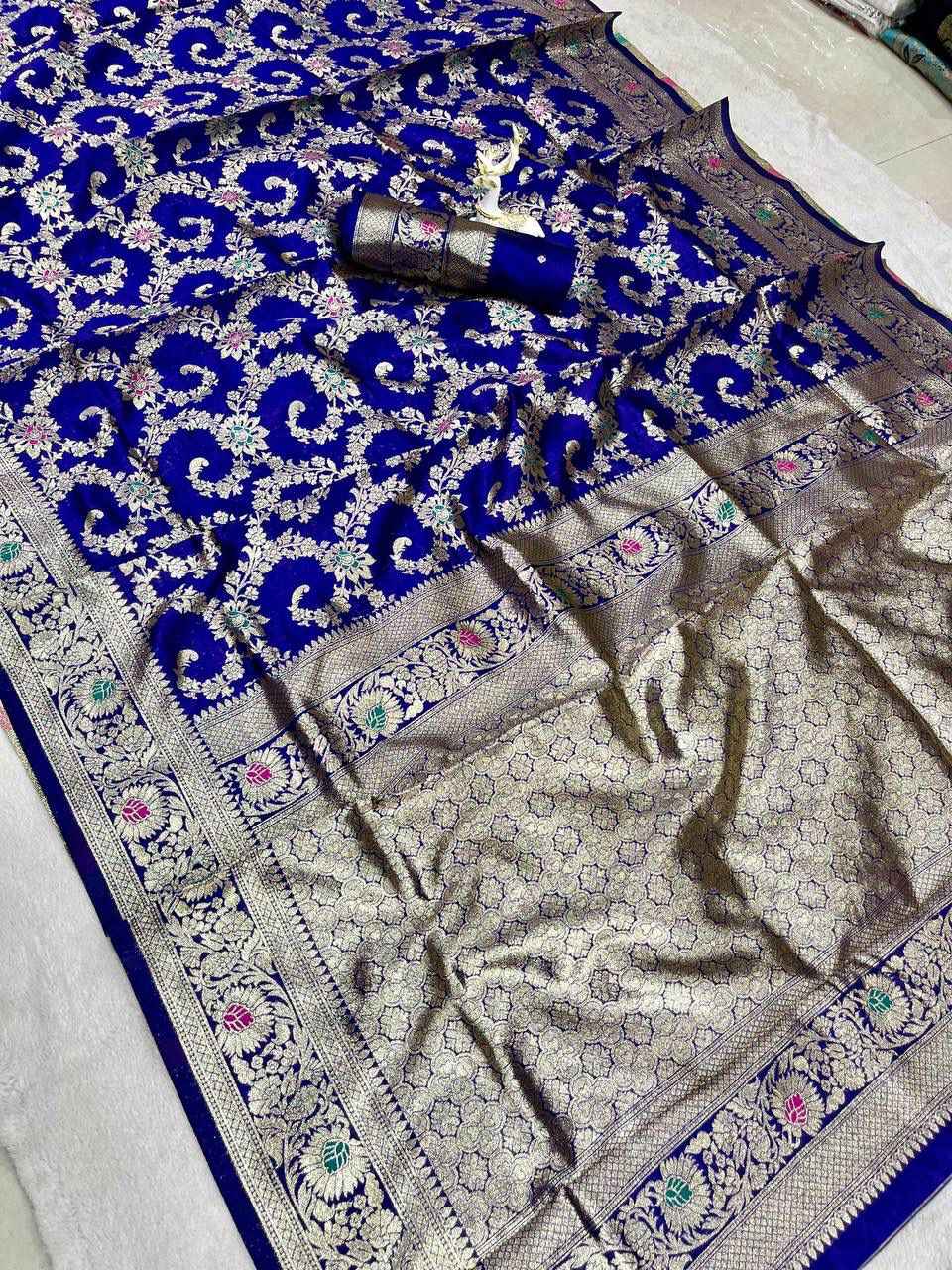 SOFT BANARASI SILK MEENA ZARI WEAVING SAREE