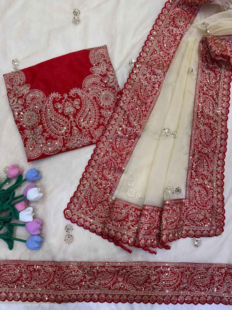 SOFT ZIPSY SILK SEQUANCE AND DORI EMBROIDERY WORK SAREE